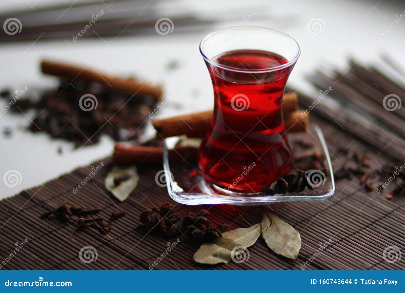 ruby carcade tea with cinnamon stick, cloves, badyan and bay leaves