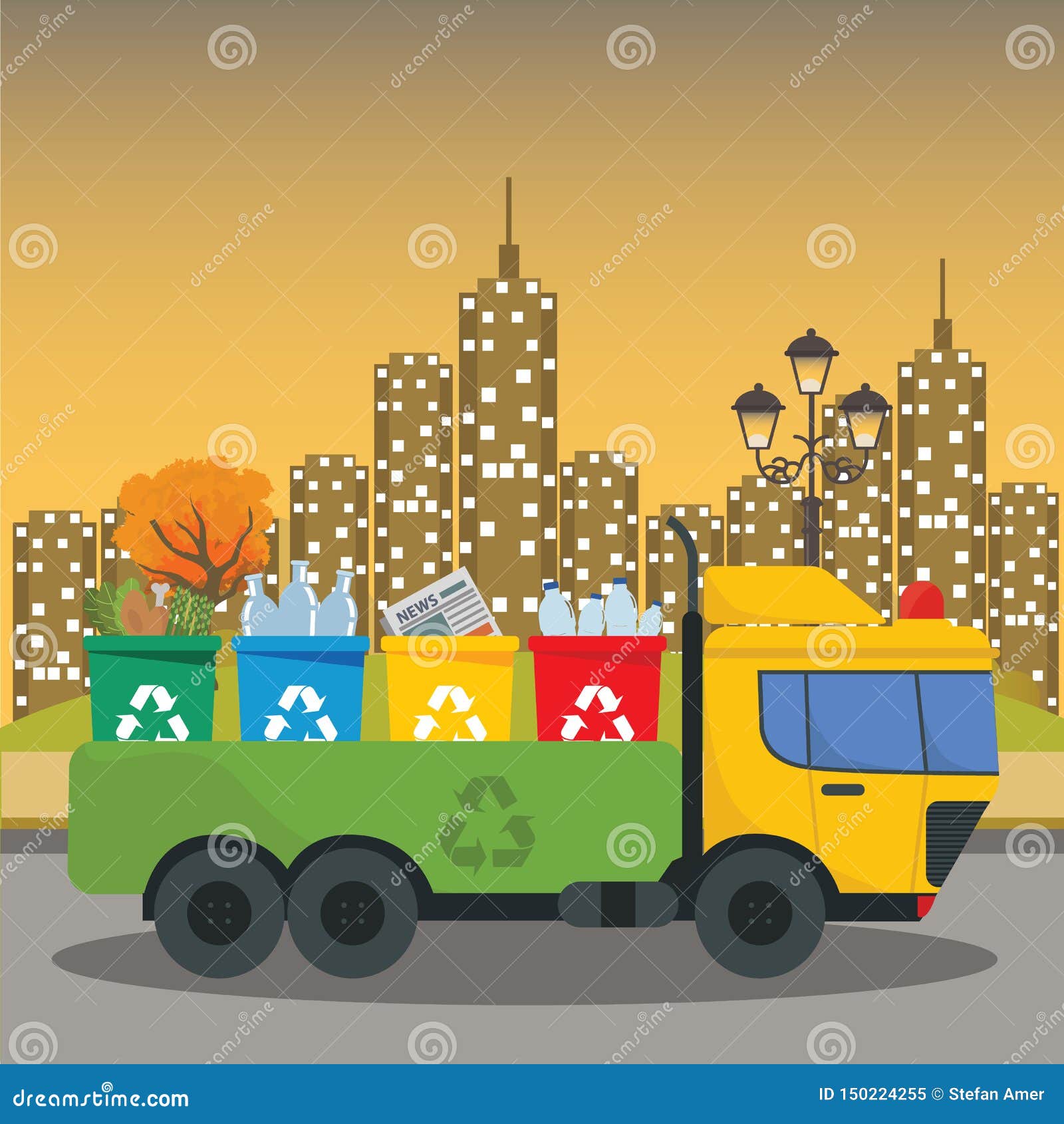 Ruck Transportation Garbage. Car Waste Disposal. Can Container for