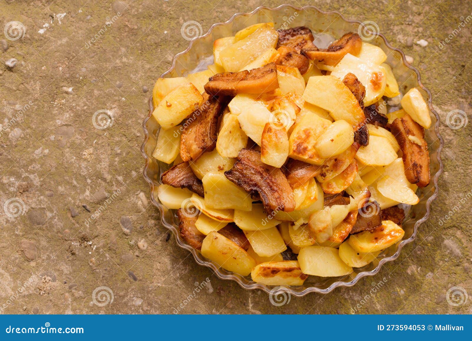 Ruddy Fried Potatoes with Slices of Fried Lard Stock Image Image of