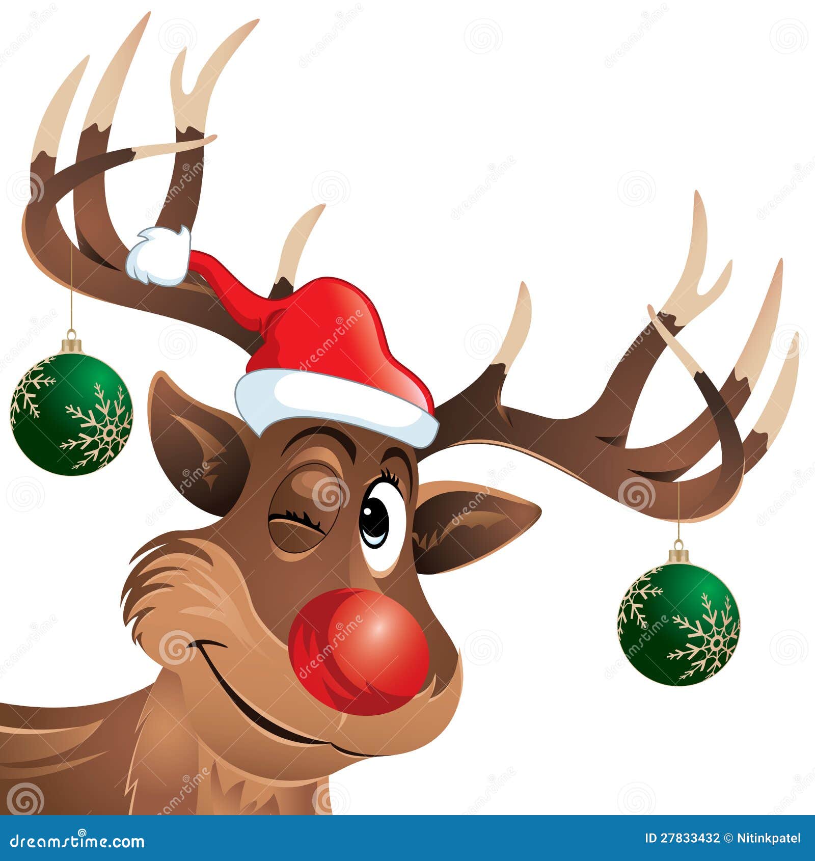 rudolph the reindeer winking with christmas balls