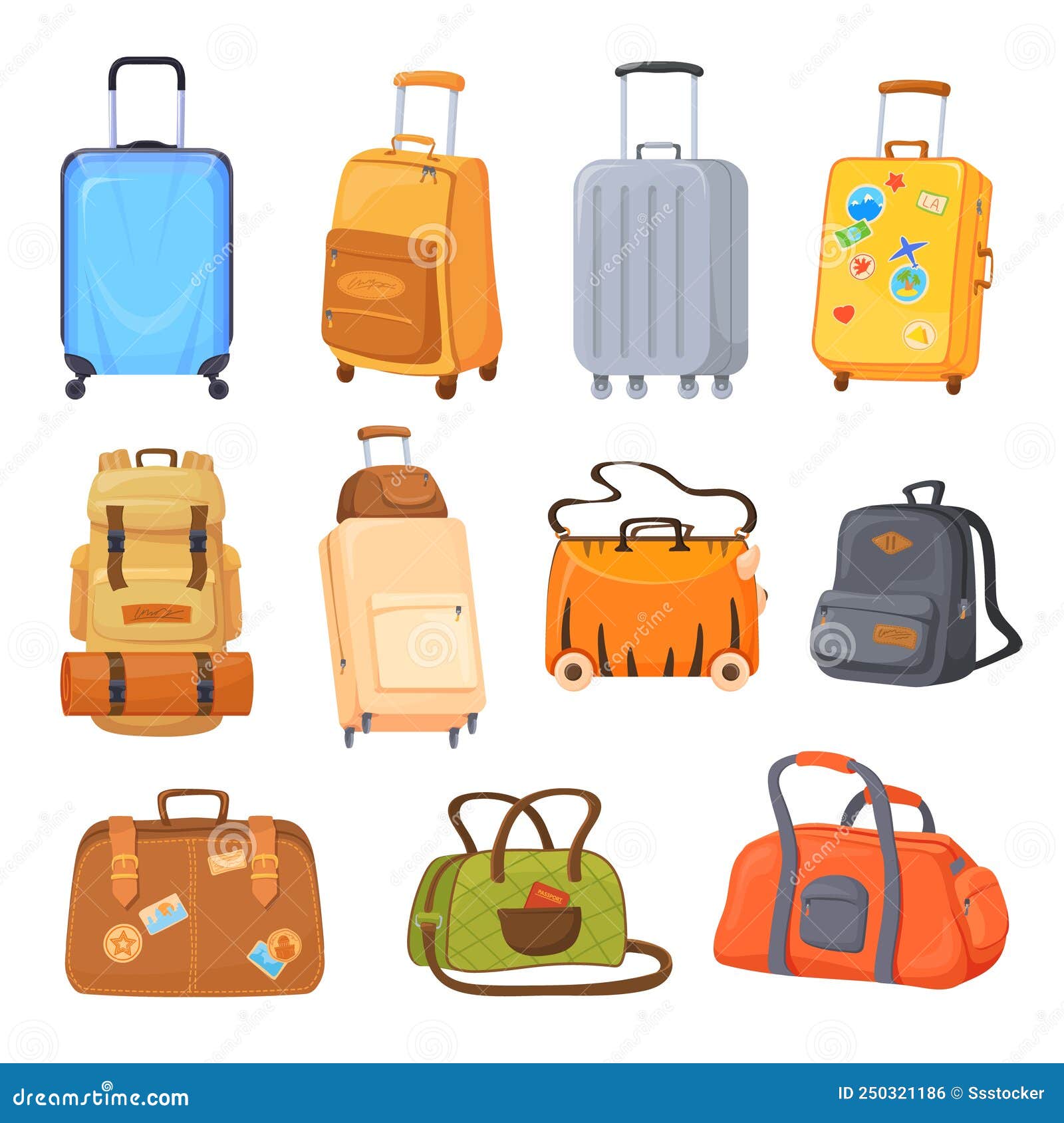 Ruedas Y Bolsas De Maleta De Dibujos Animados. Paquete De Viaje Turístico  Viajes Tipos De Equipaje Manejar Mochila Ropa De Trolead Ilustración del  Vector - Ilustración de salida, grande: 250321186