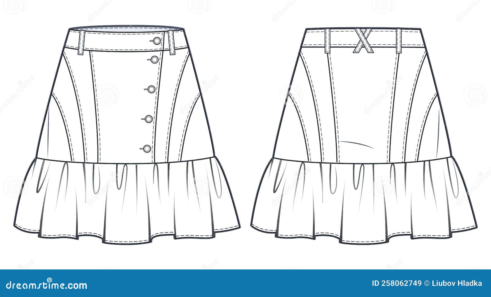 Ruffled Mini Skirt Technical Fashion Illustration. Stock Vector ...