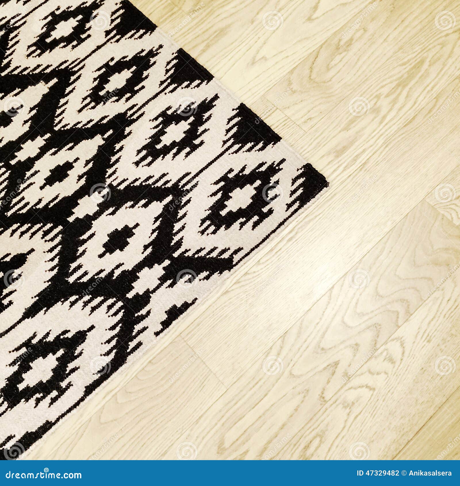 Rug with Ethnic Design on Wooden Floor Stock Photo Image of pattern