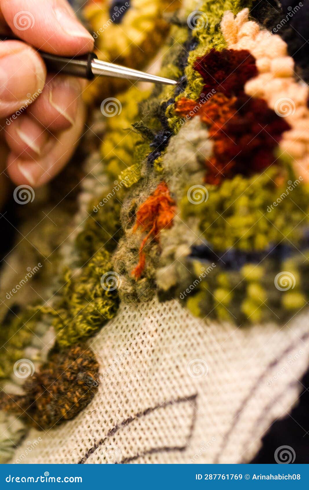 Rug hooking stock image. Image of material, burlap, hooking 287761769