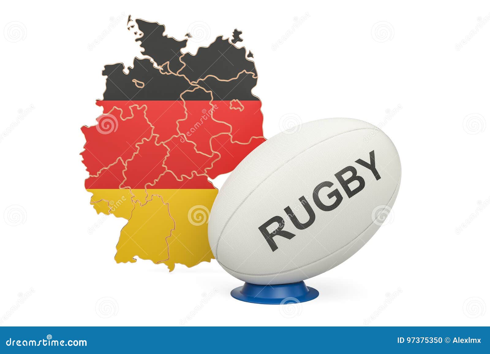 Rugby Ball with Flag of Germany, 3D Rendering Stock Illustration