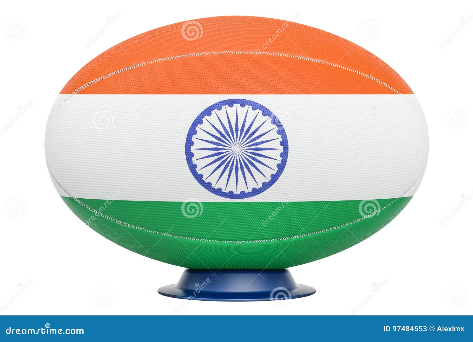 Rugby Ball with Flag of India, 3D Rendering Stock Illustration