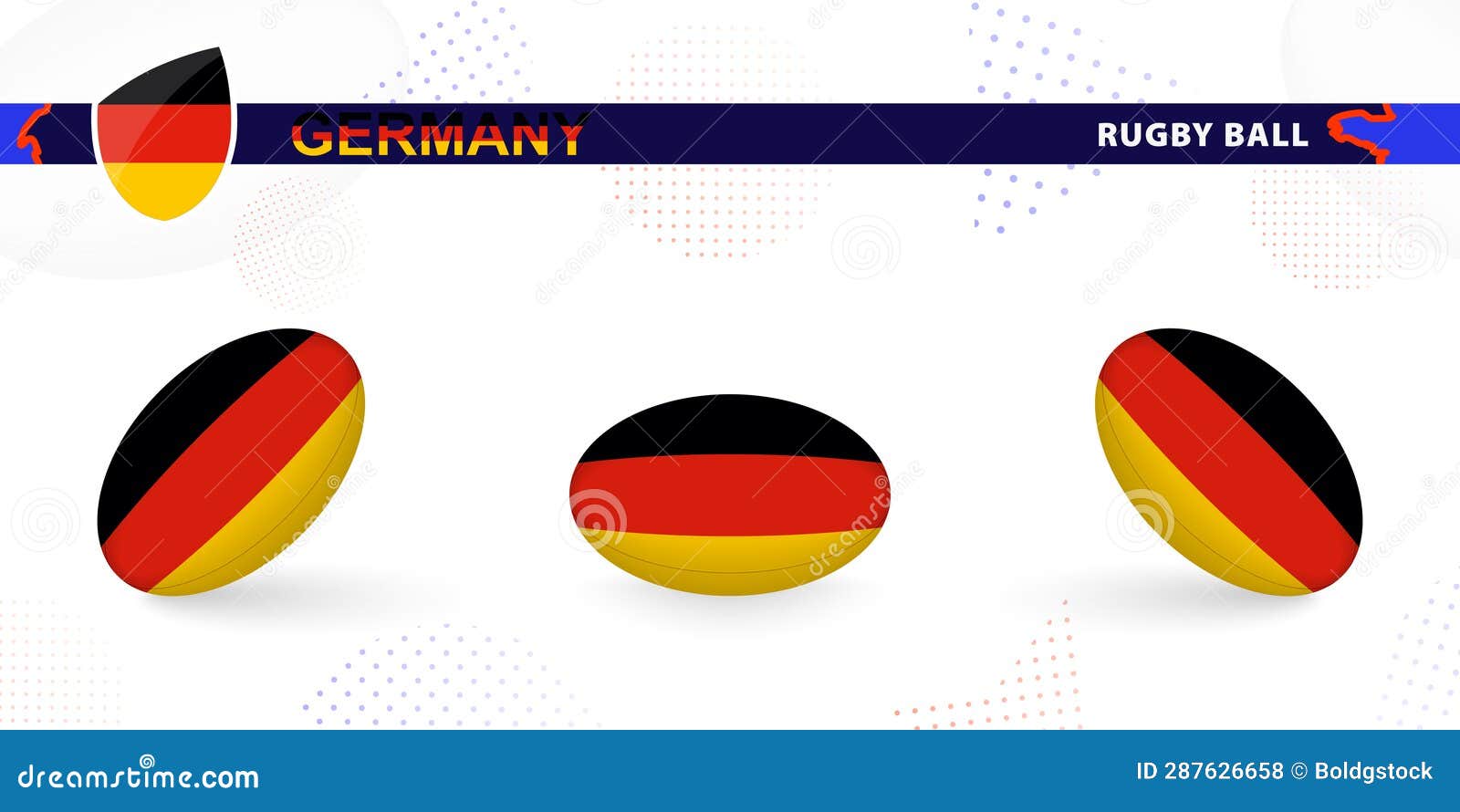 Rugby Ball Set with the Flag of Germany in Various Angles on Abstract