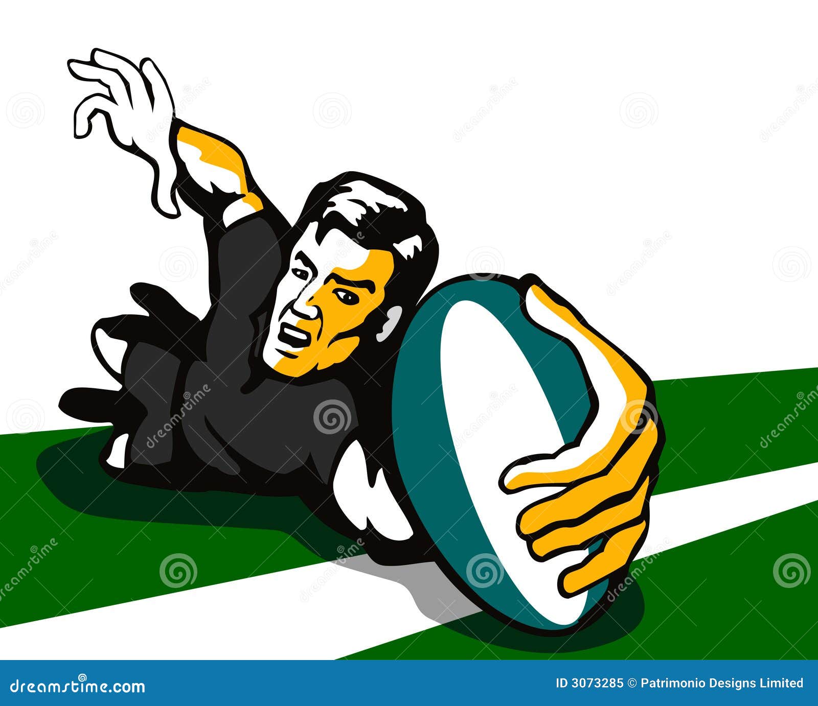 Rugby player scoring a try stock illustration. Illustration of retro