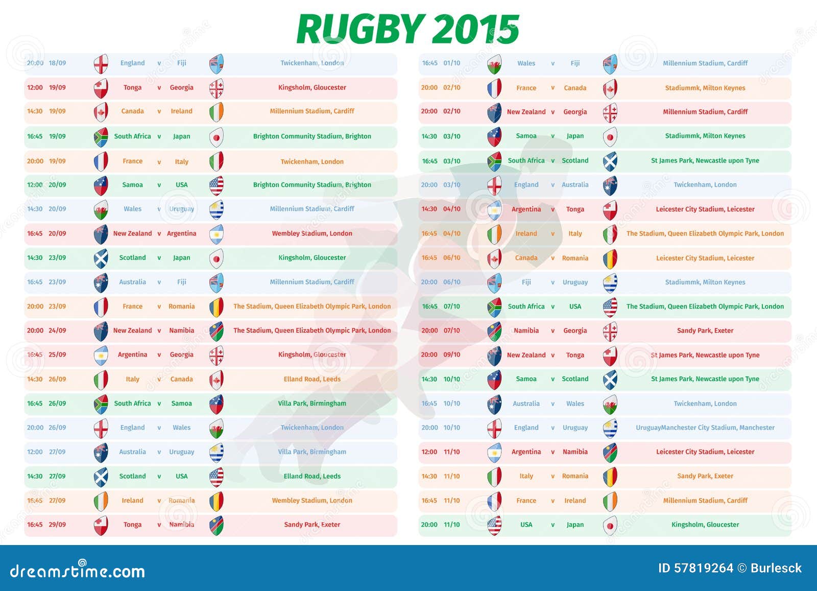 Rugby World Cup Games Schedule Editorial Stock Image  Illustration of