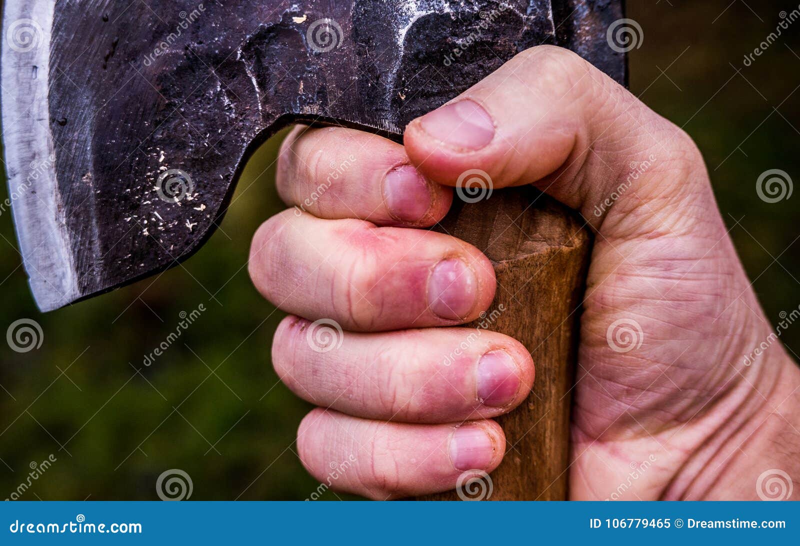 A Rugged Hand Holding an Axe Ina Firm Grip. Stock Image - Image of closeup,  fire: 106779465