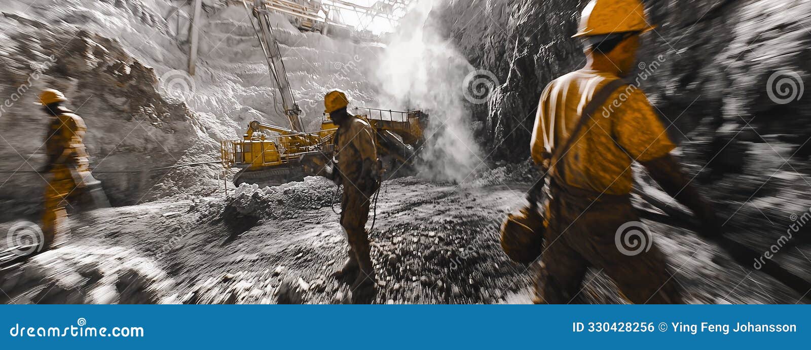 rugged miners extract the earth's hidden treasures. mine, mining, blurred motion