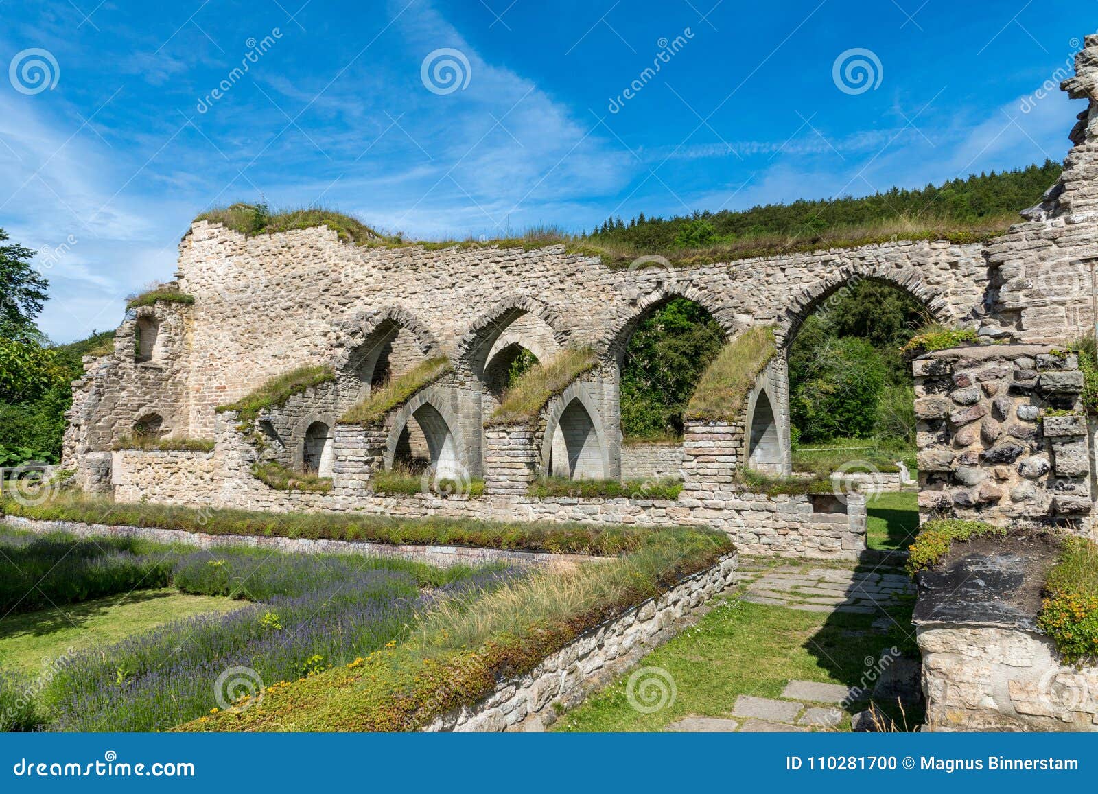 Ruin of a Medieval Monastery with Garden in Front Stock Photo - Image