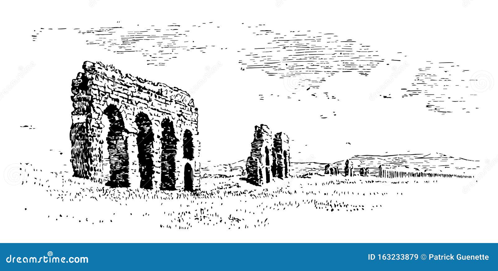 ruined aqueducts in the campagna in order to bring water vintage engraving