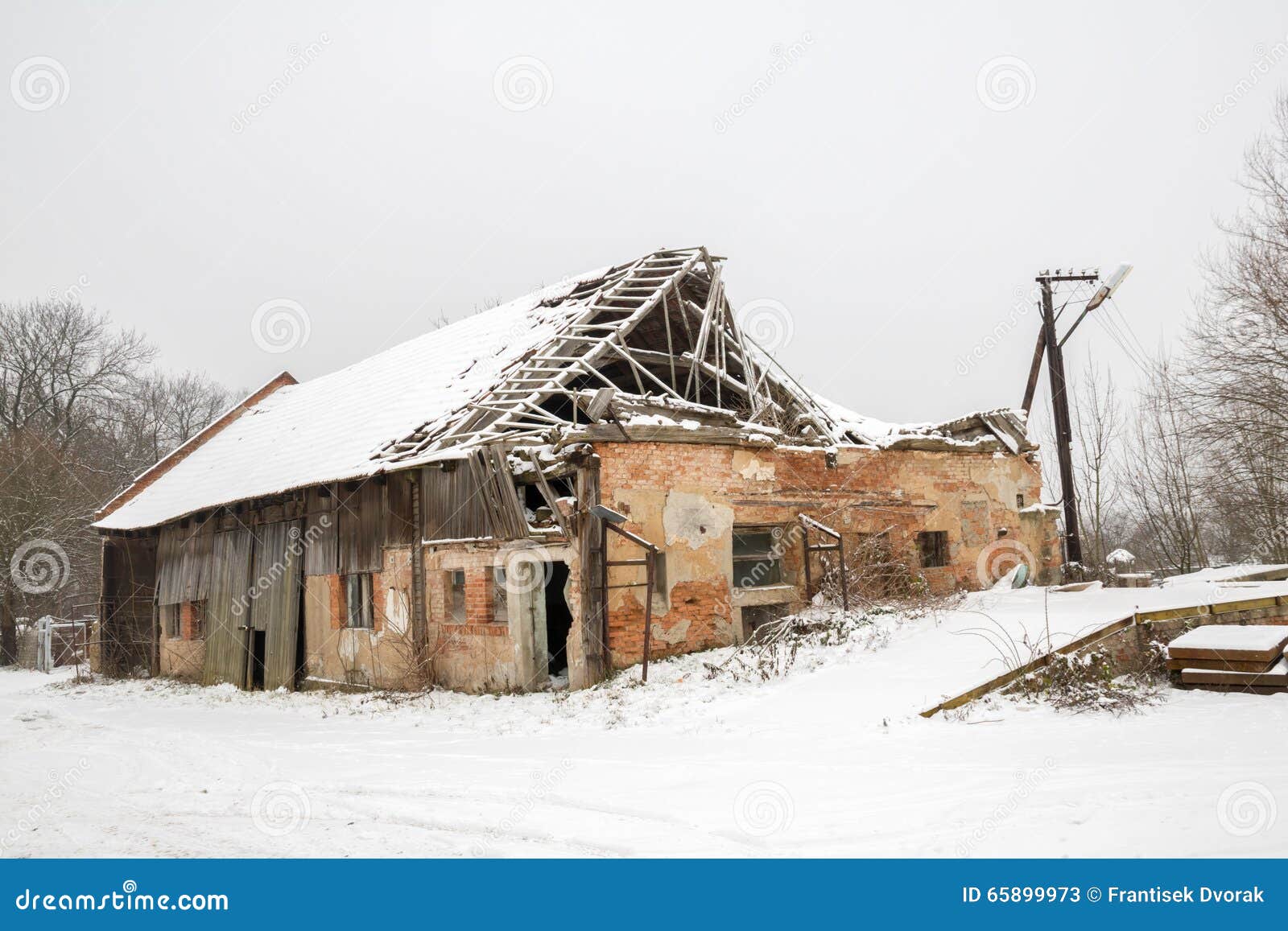ruined house with destroyed roof