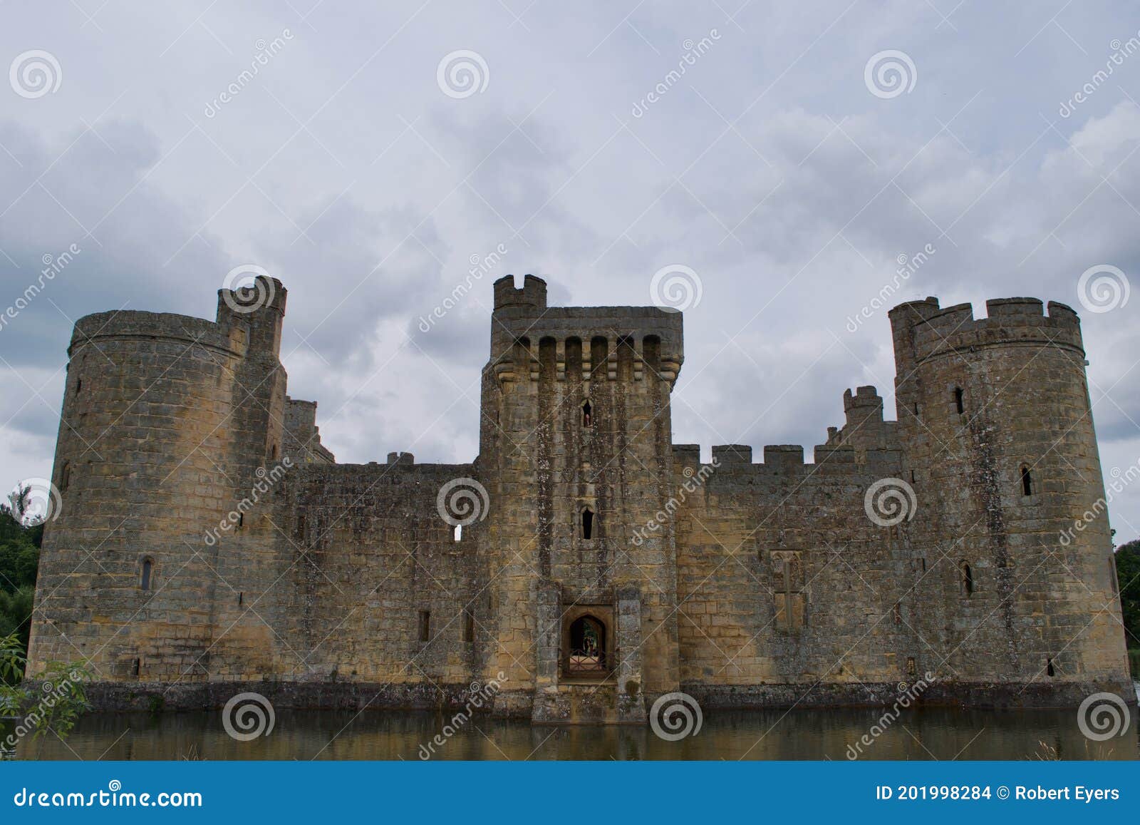 Ruined Medieval Castle with a Moat Bodiam Castle, UK Stock Photo