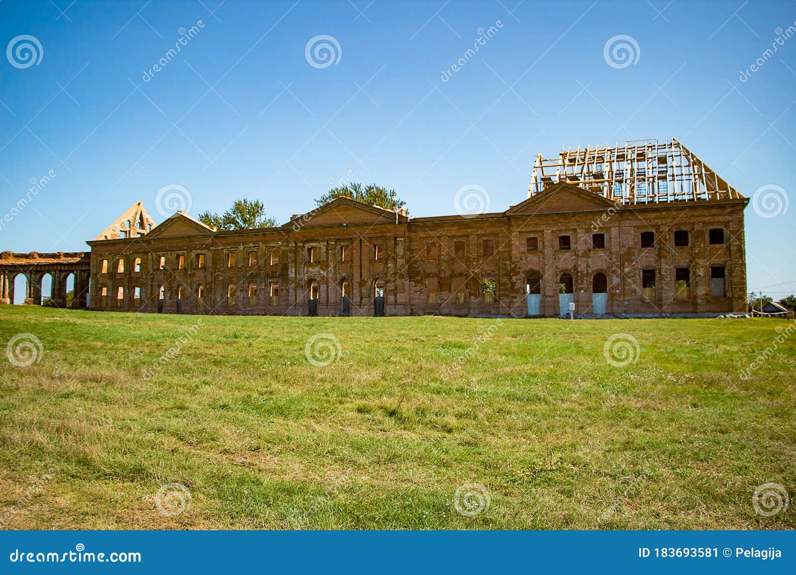the ruins of an abandoned medieval palace with columns in ruzhany. brest region, belarus