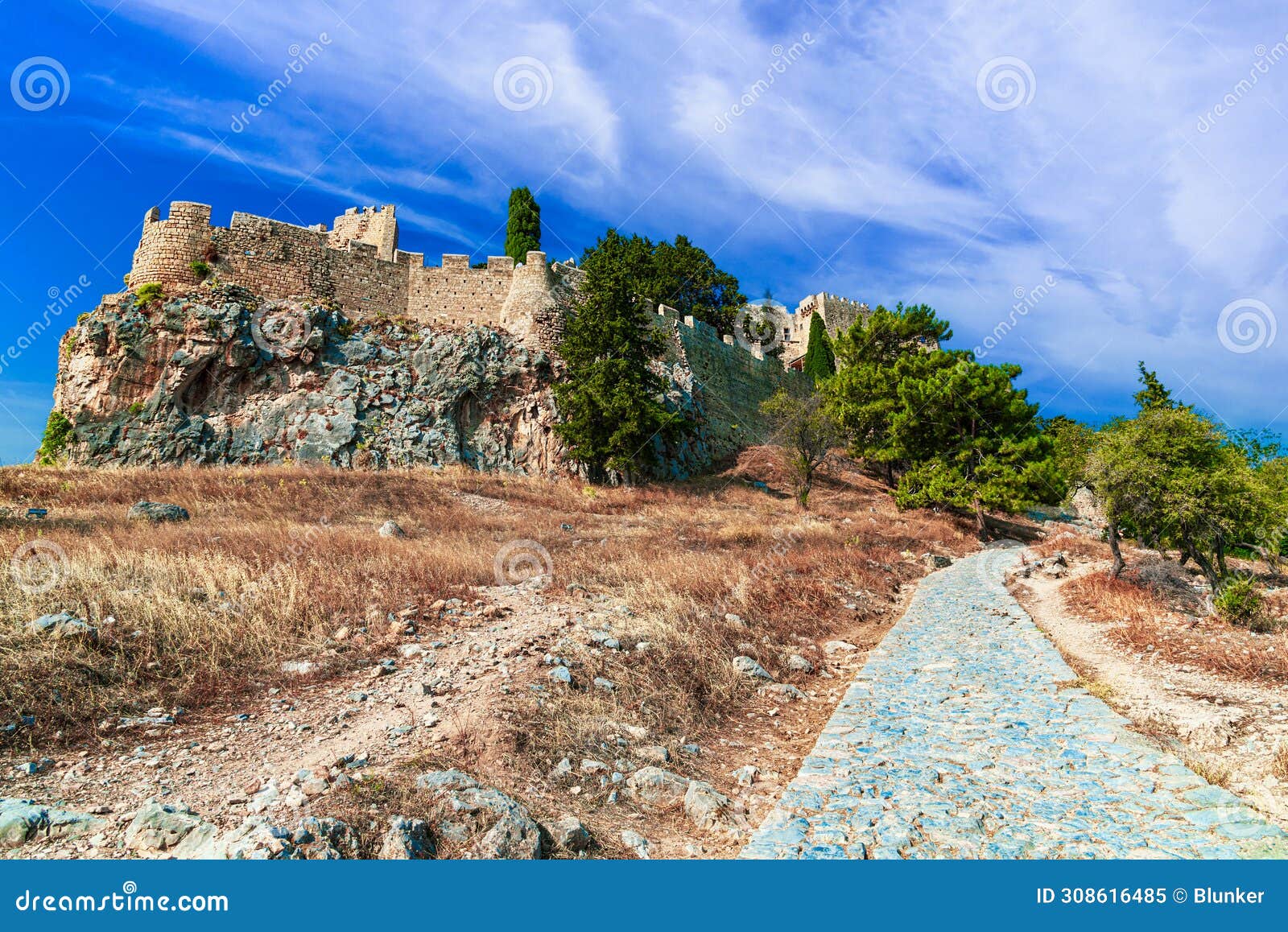 ruins of acropolis of lindo, rhodes, dodecanese islands, greek islands, greece