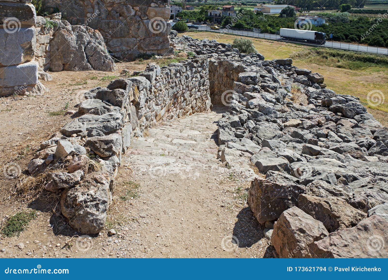 ruins of ancient acropolis of tiryns - a mycenaean archaeological site in argolis in the peloponnese