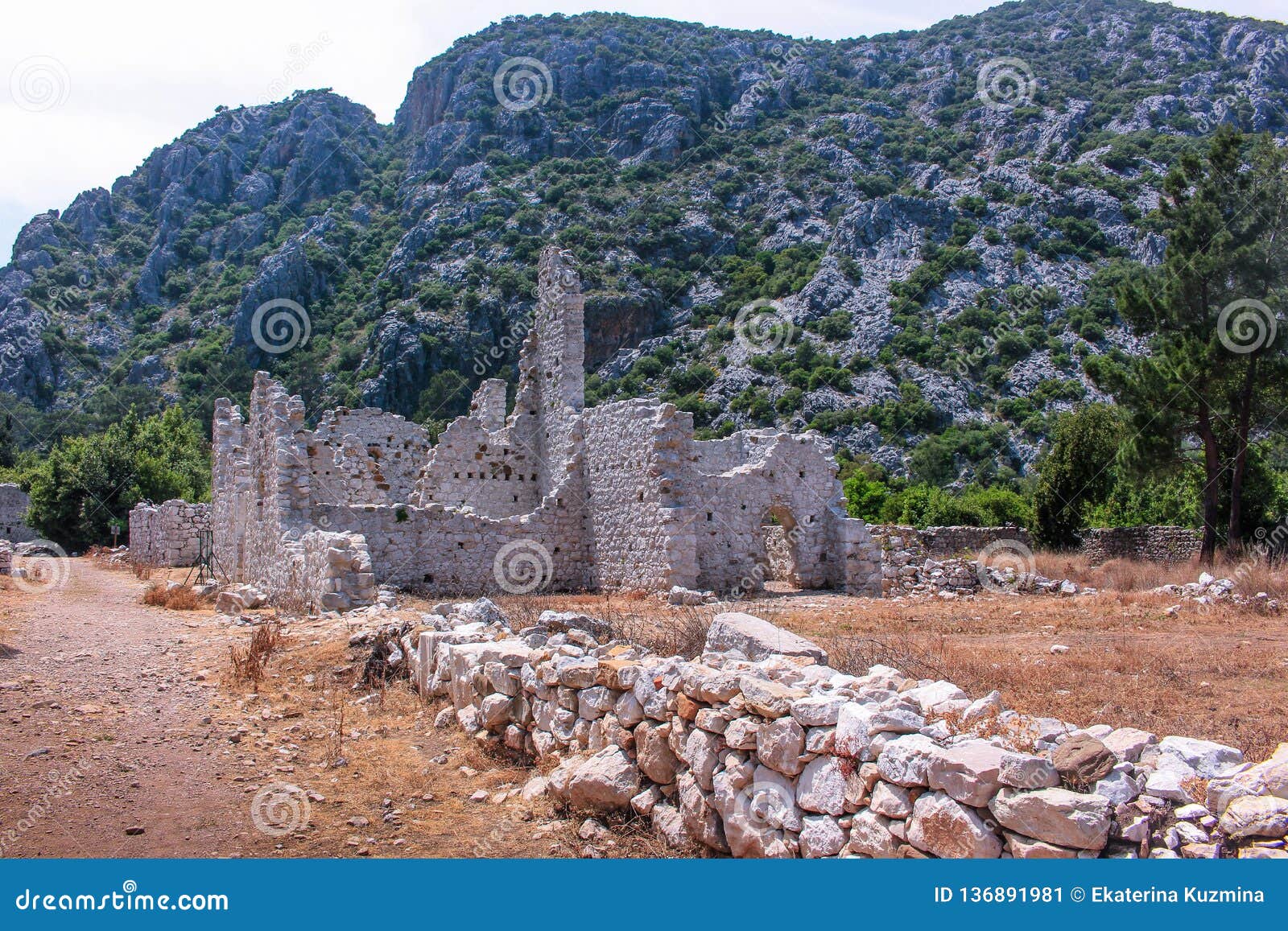 The Ruins Of An Ancient Greek City In Green Trees On The Mediterranean