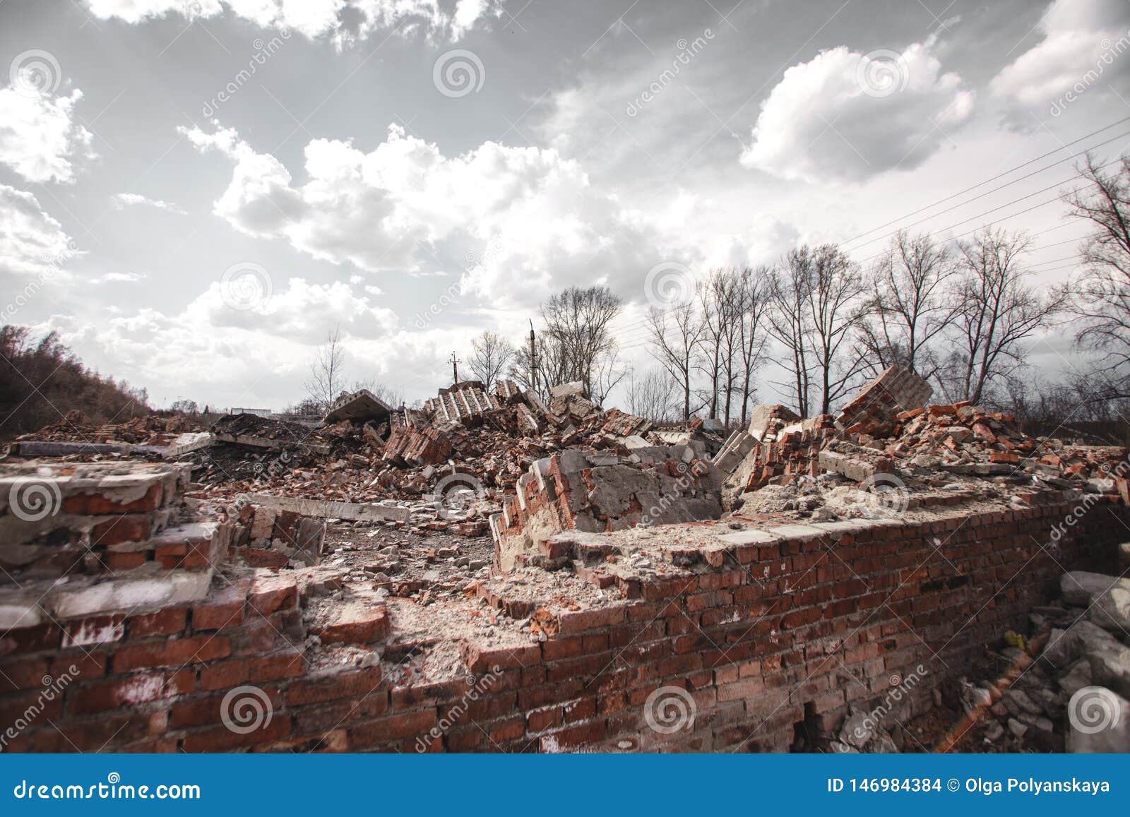 The Ruins of a Brick House. the House is Destroyed, a Natural Disaster