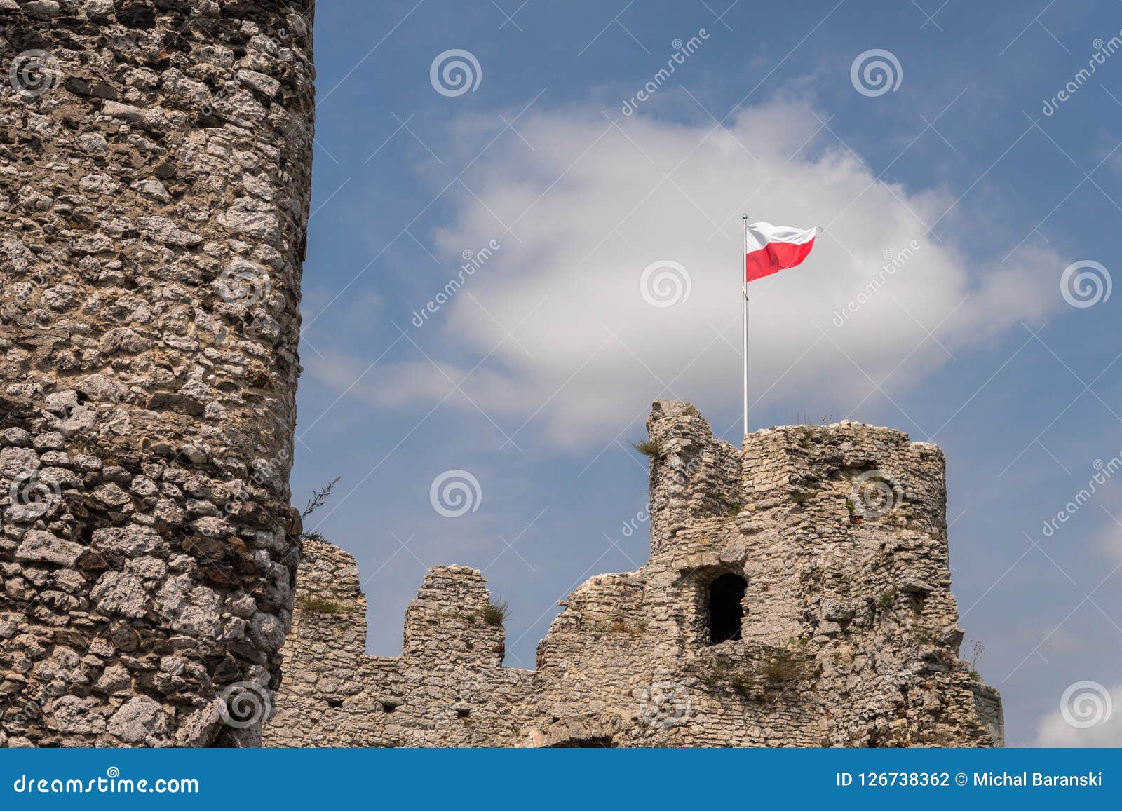 Ruins of Medieval Tower with Flag Editorial Photography - Image of