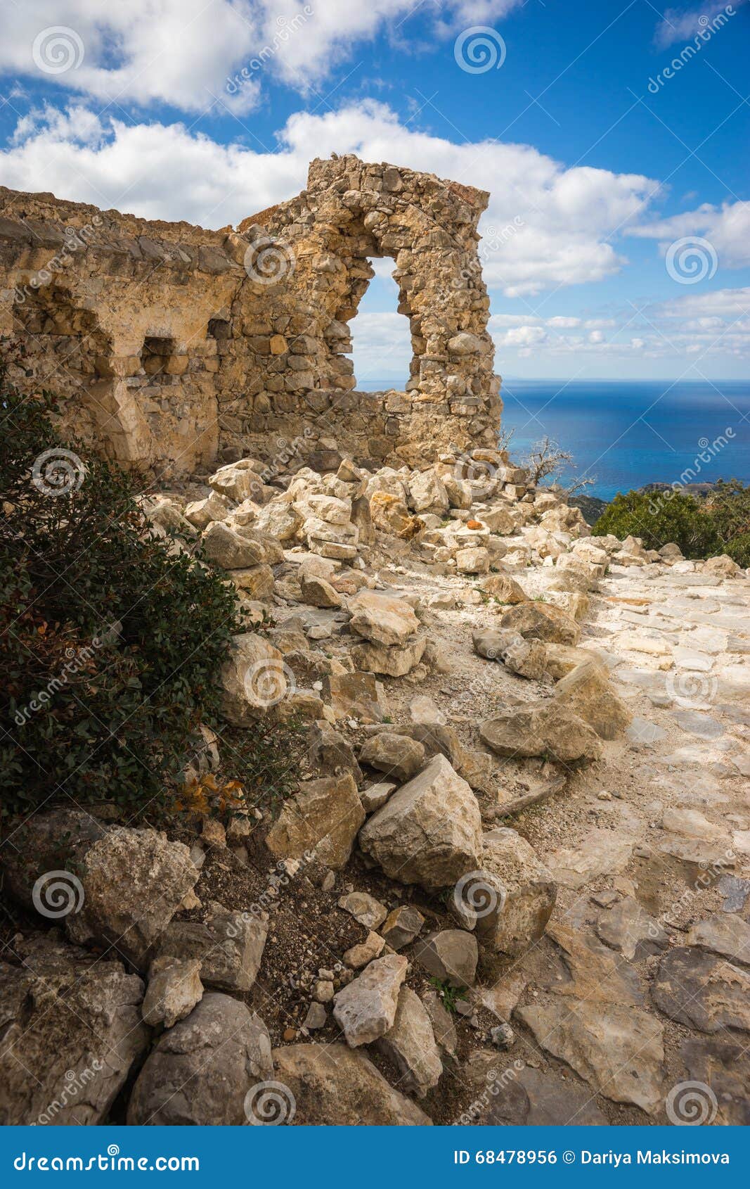 Ruins of Monolithos Castle on Rhodes Island in Greece Stock Photo