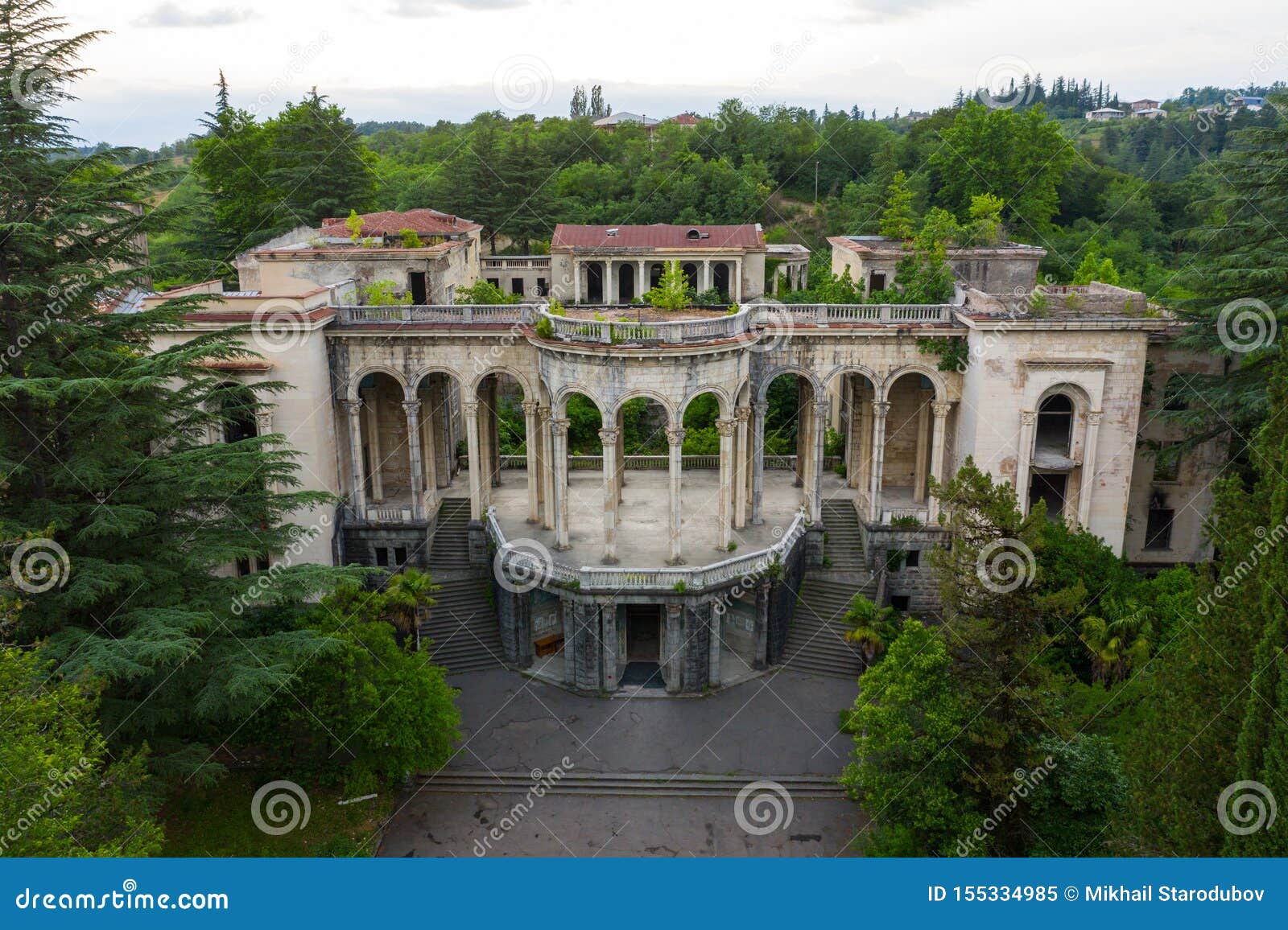 the ruins of the old soviet sanatorium medea, whose architecture which is basically a synthesis of stalinist period