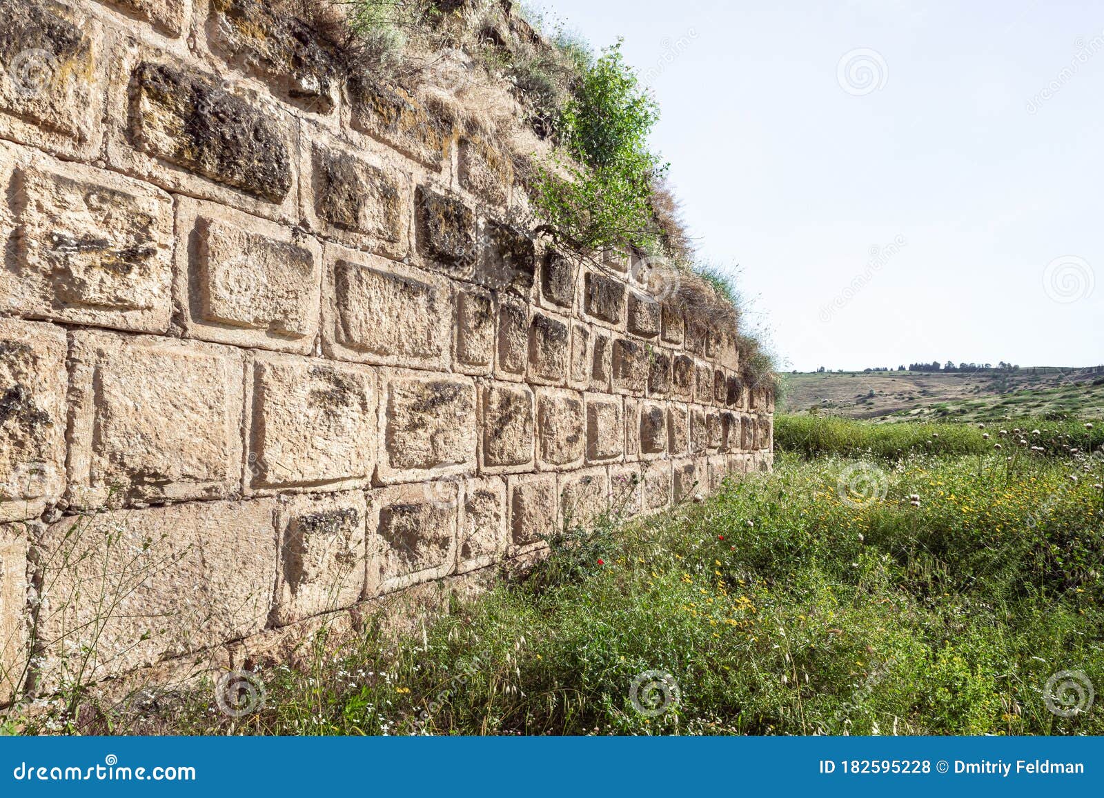 the ruins  of the outer fortress wall of the ateret fortress - metzad ateret - qasr atara - located next to the ford of the jacob