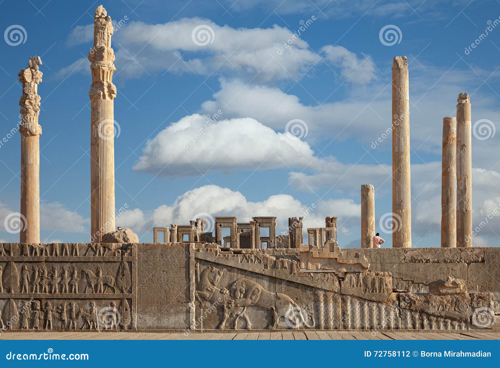 ruins of persepolis unesco world heritage site against cloudy blue sky in shiraz city of iran