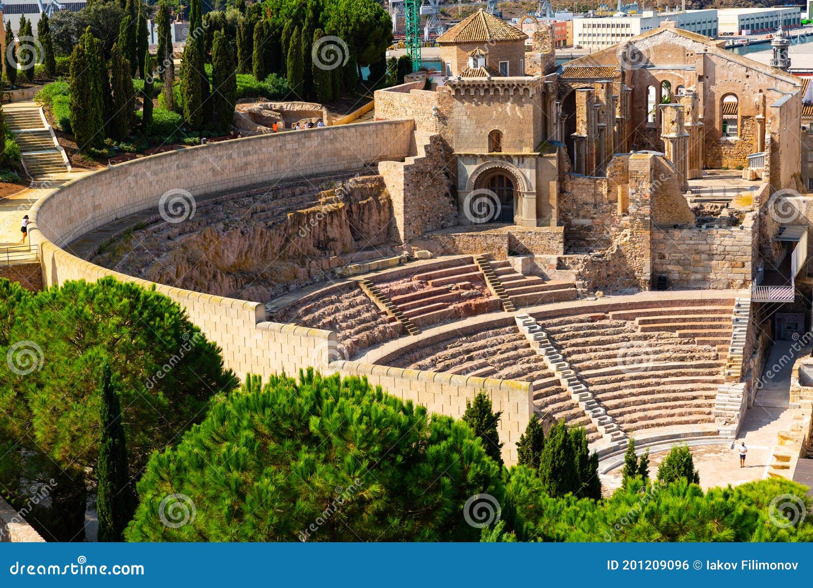 ruins of roman amphitheater in cartagena port city, southeastern spain