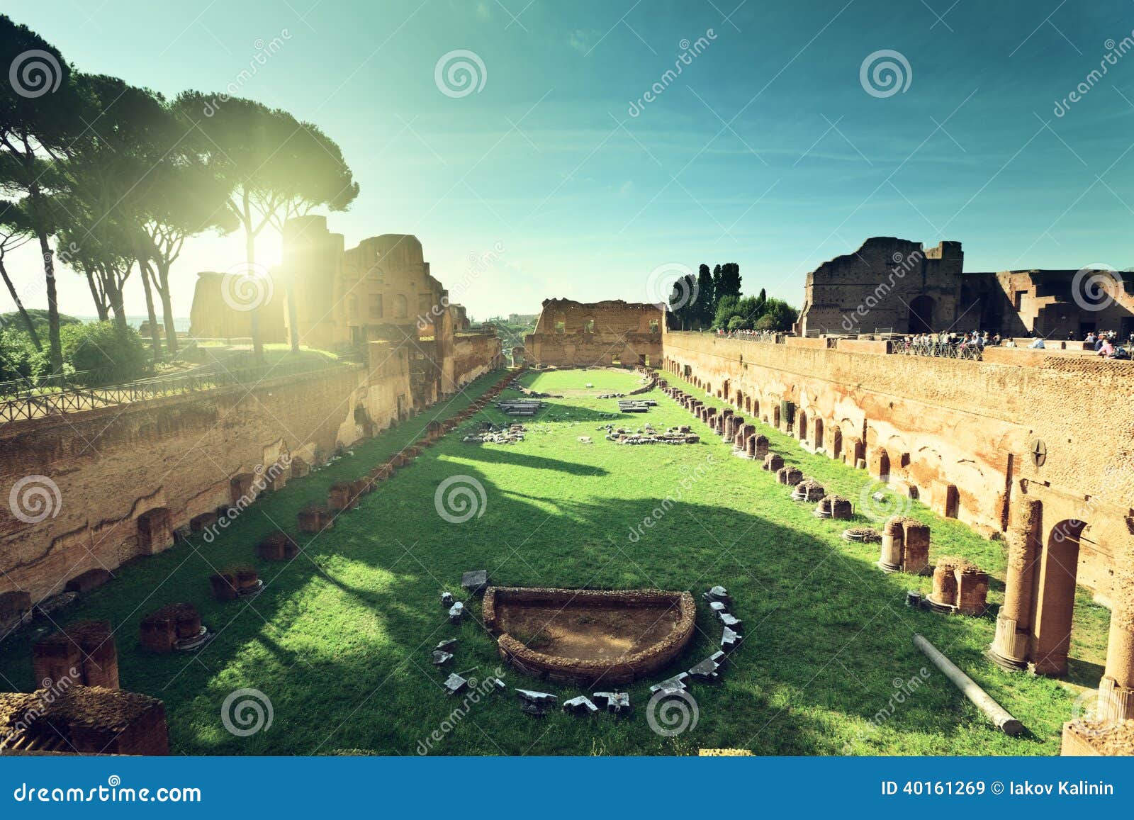 ruins of stadium domitanus at the palatine hill in rome