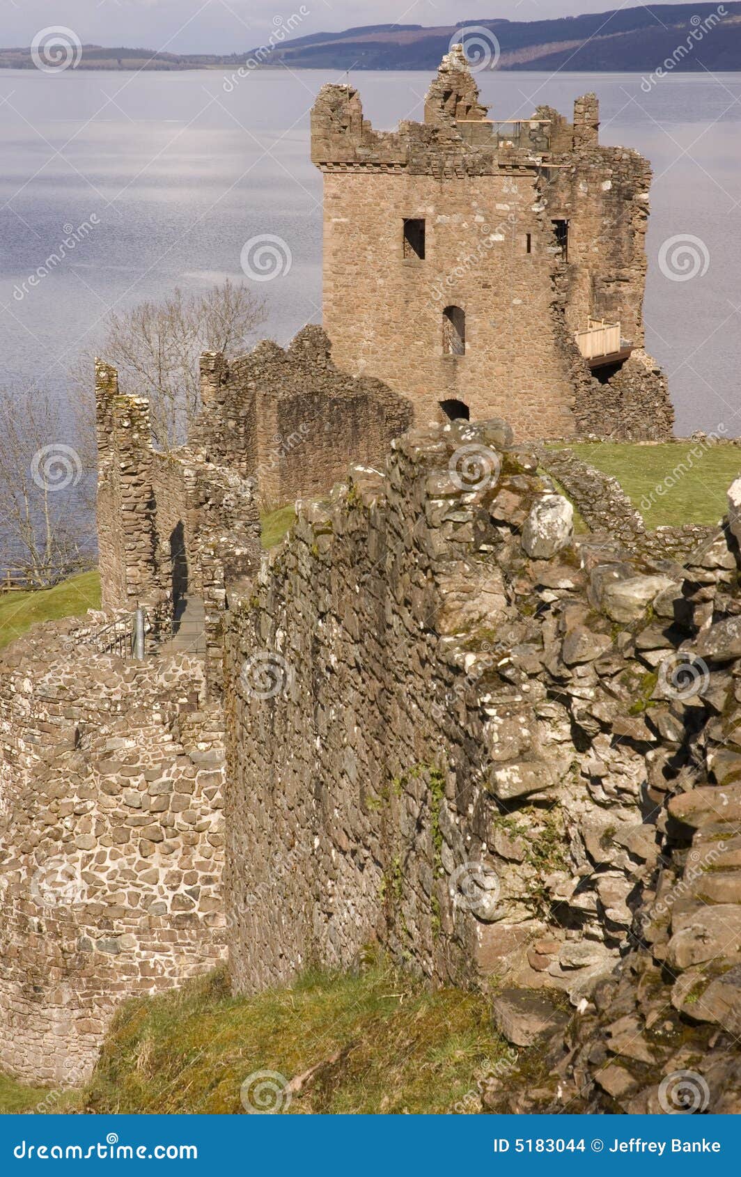 Ruins of Urquhart Castle at Loch Ness in Scotland Stock Photo Image