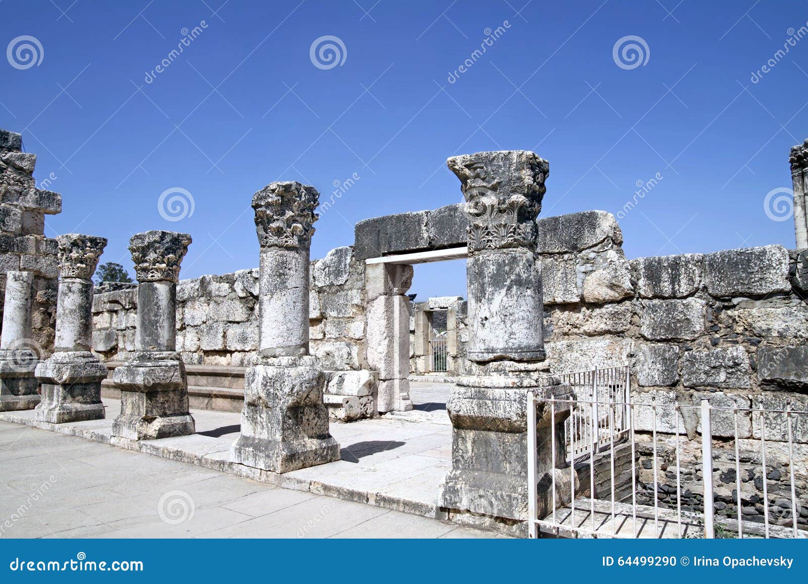 Ruins of the White synagogue in Capernaum. CAPERNAUM, ISRAEL - JUNE 01, 2013: Capernaum - Biblical city on the shores of the Sea of Galilee. Ruins of the White synagogue