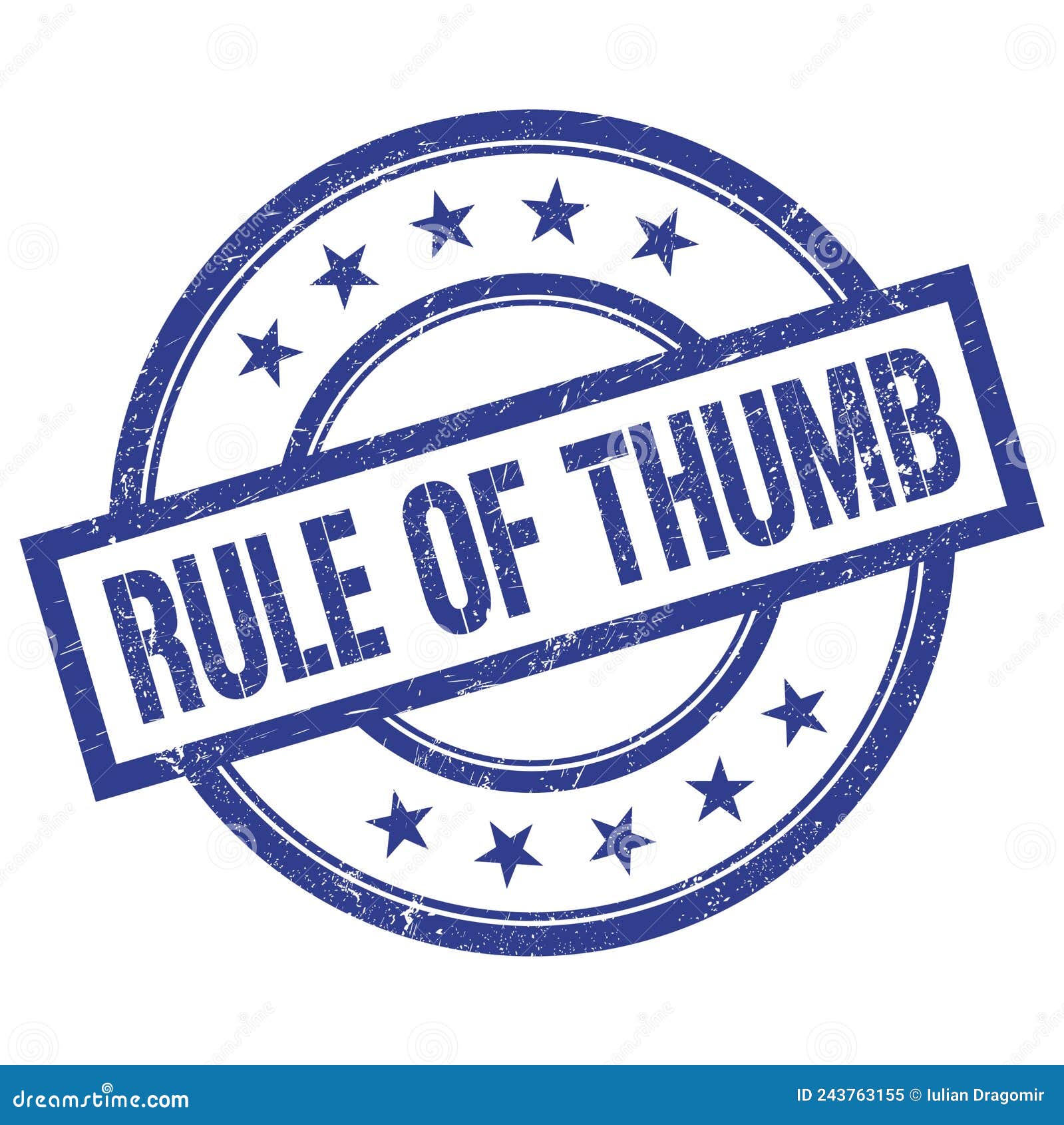 rule of thumb text written on blue vintage round stamp
