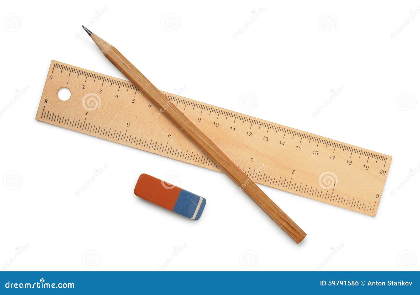 ruler, pencil and eraser