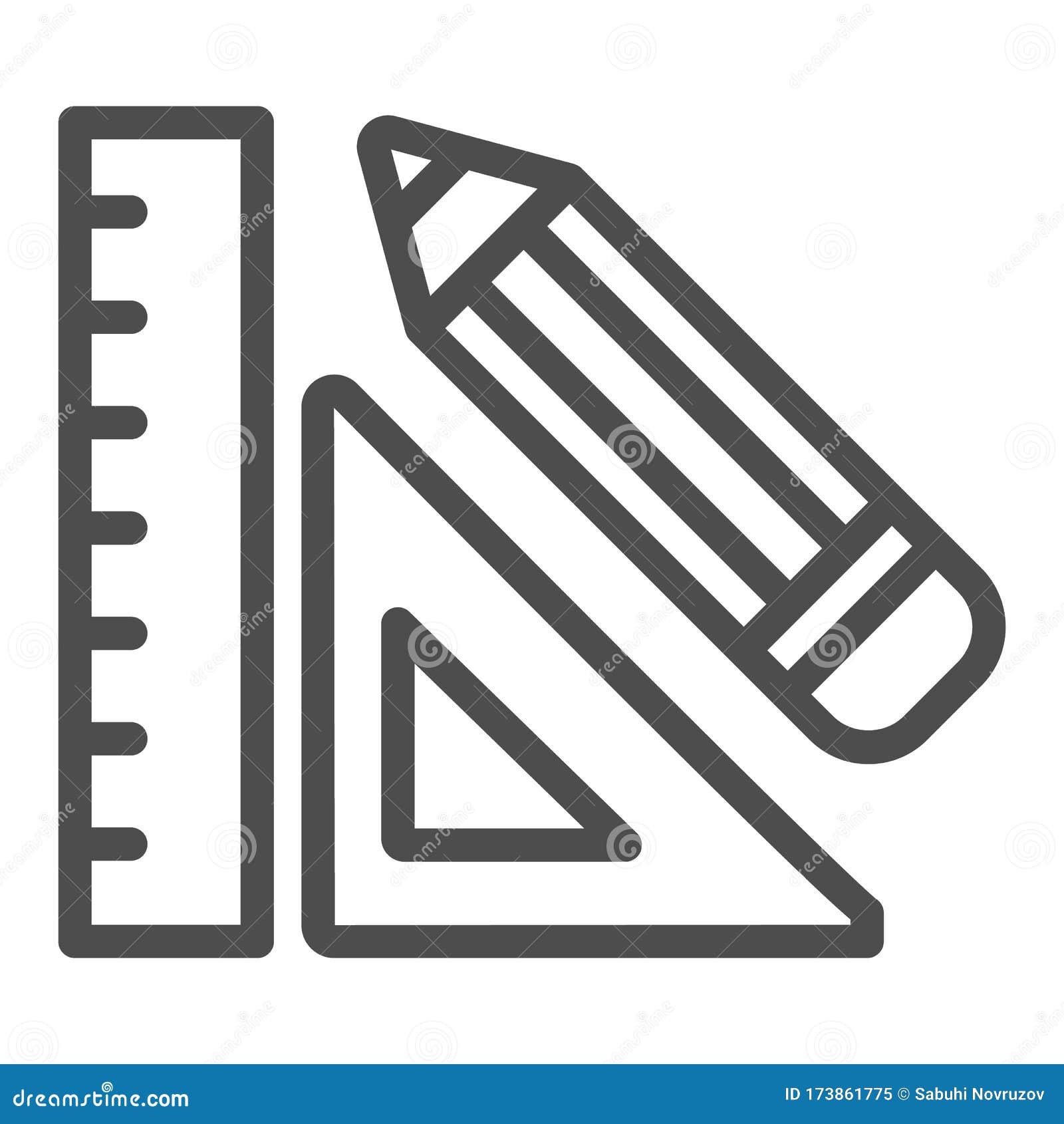 Ruler and Pencil Line Icon. Drawing Math Tools, Classic School