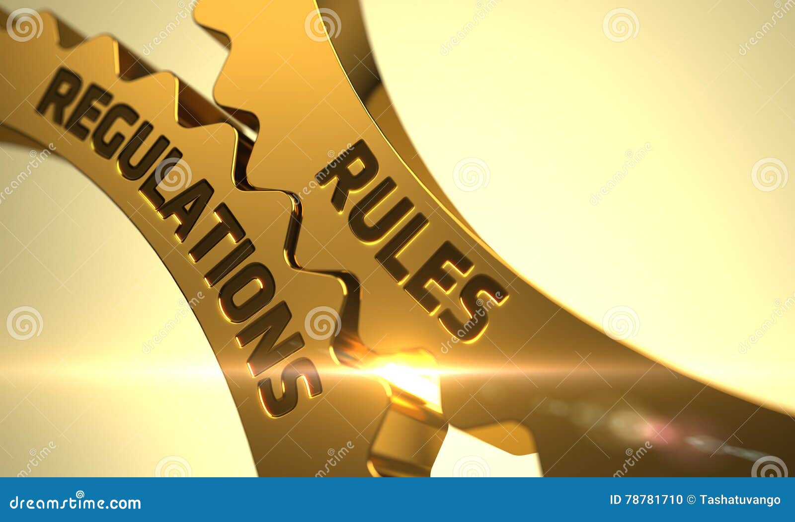 rules regulations concept. golden cog gears. 3d.