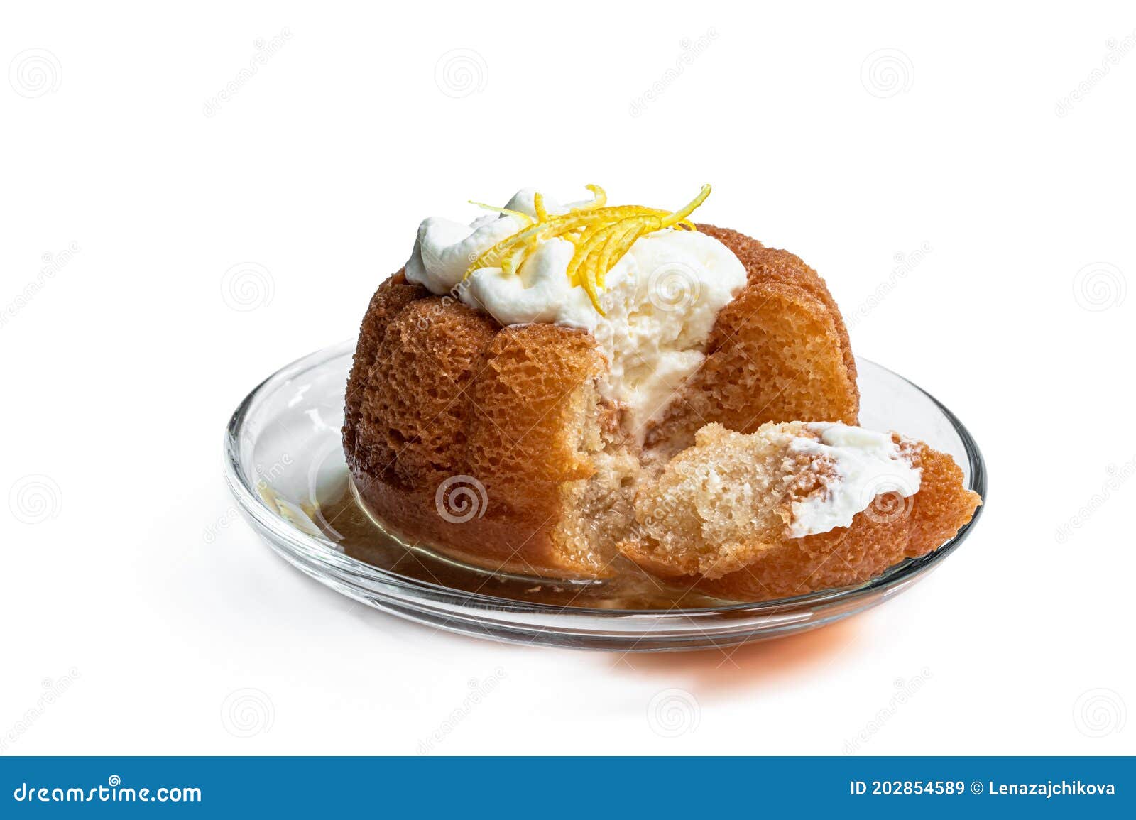 Rum Baba Decorated with Whipped Cream Isolated on White Stock Image