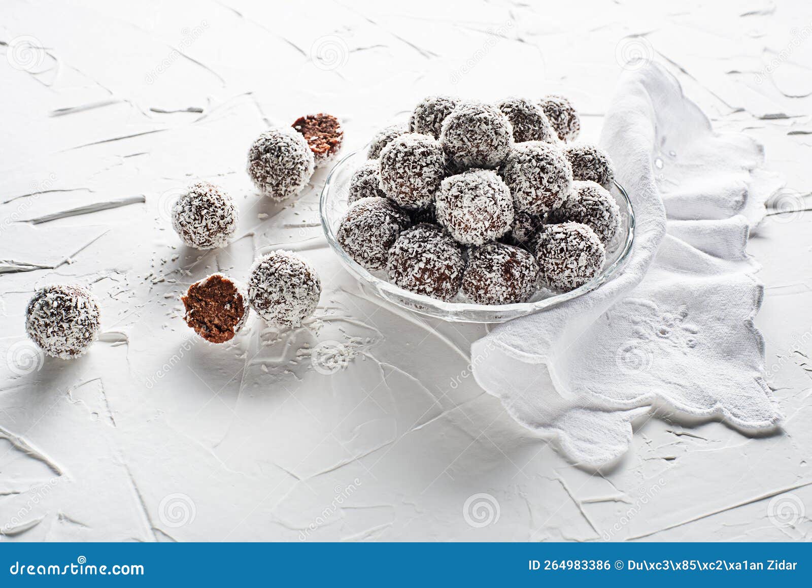 rum coconut balls with biscuit and chocolate