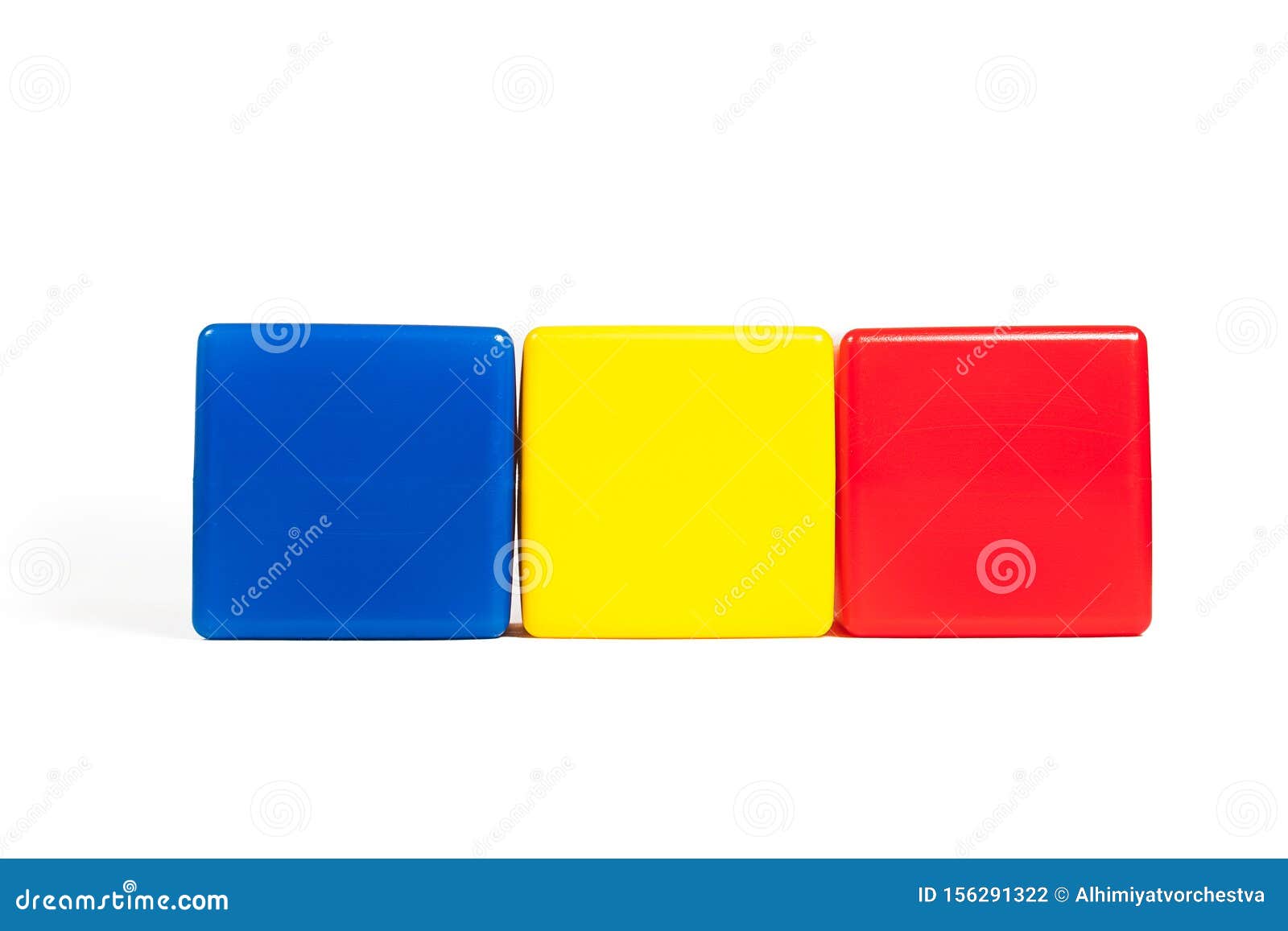 rumania flag colors: blue, yellow, red in the form of children`s cubes.