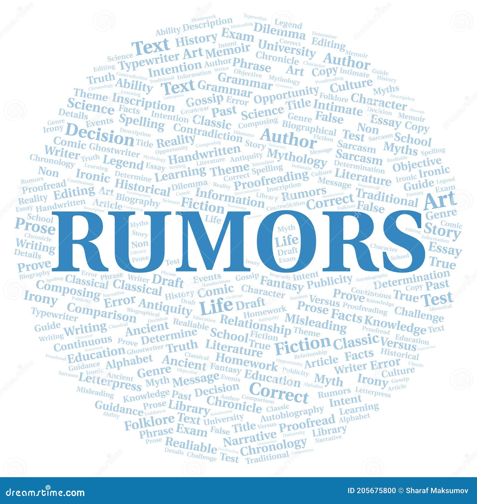 Rumors Typography Word Cloud Create With The Text Only Stock Photo