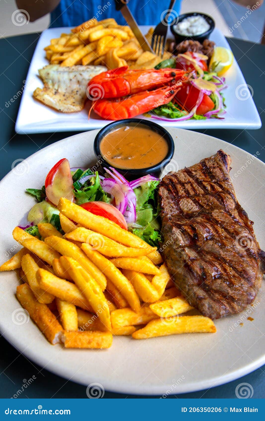 Rump steak and chips stock photo. Image of restaurant 206350206