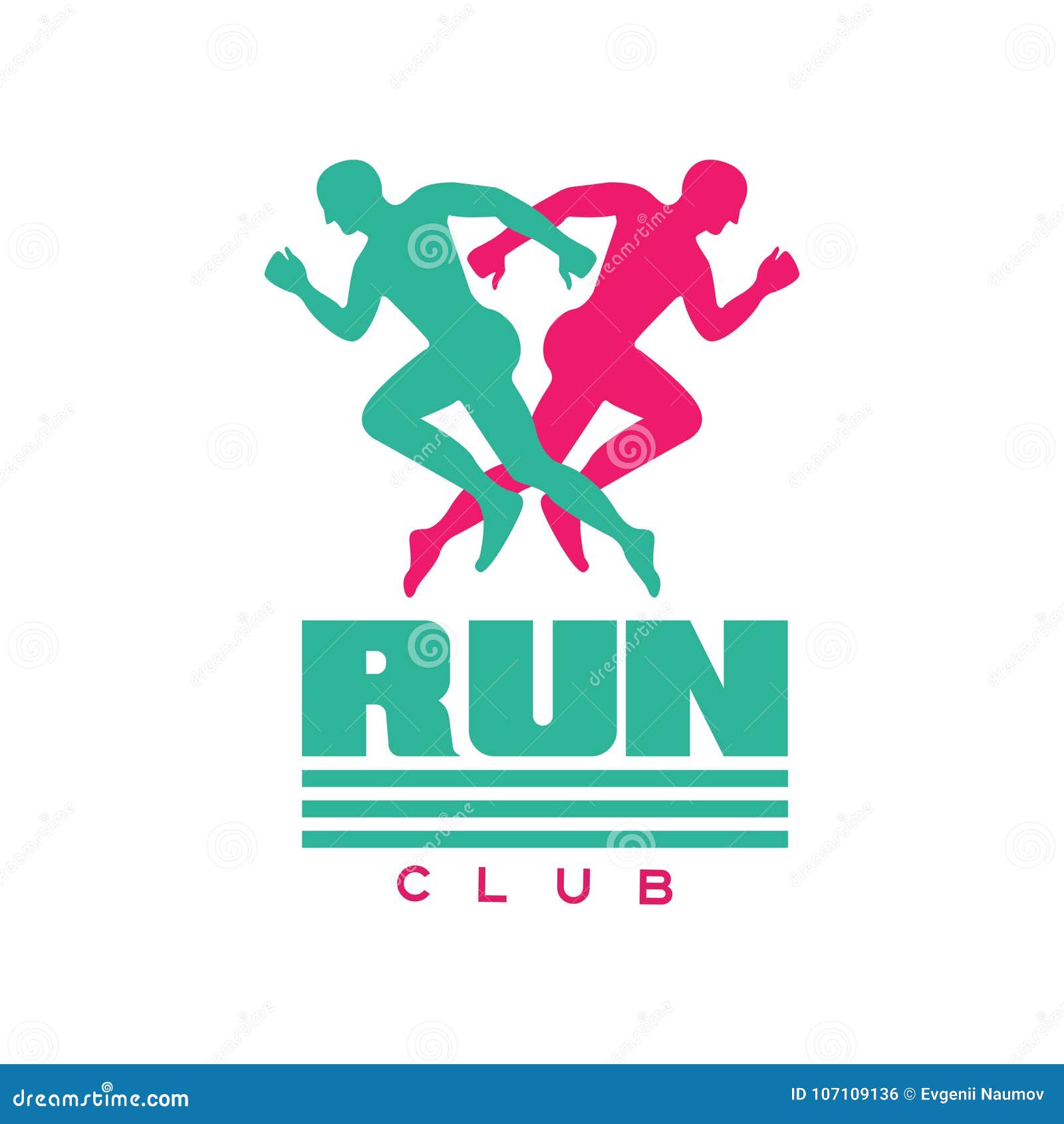 Run Club Logo Badge With Abstract Running Men Silhouettes Label