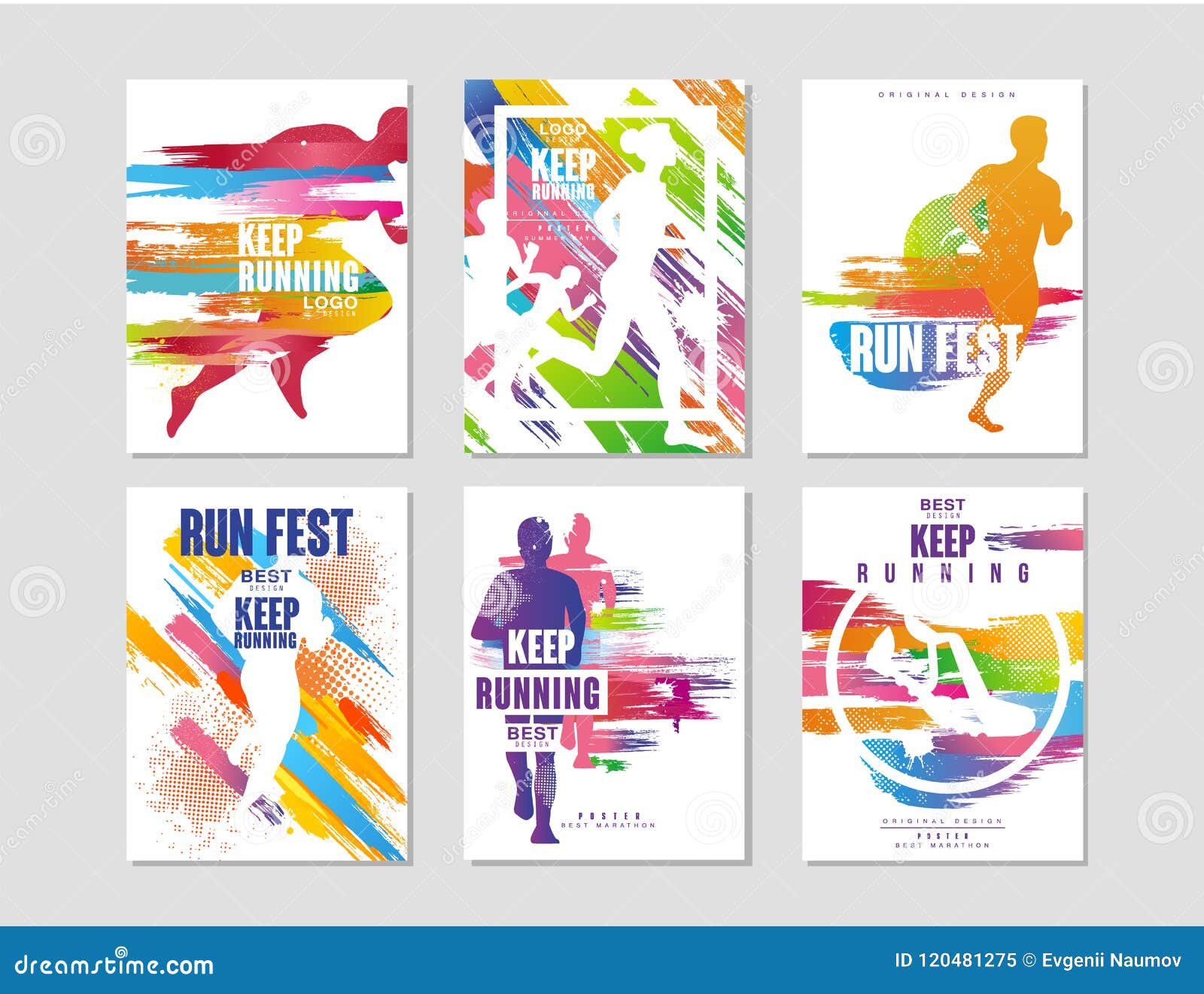 run fest posters set, sport and competition concept, running marathon, colorful   for card, banner, print