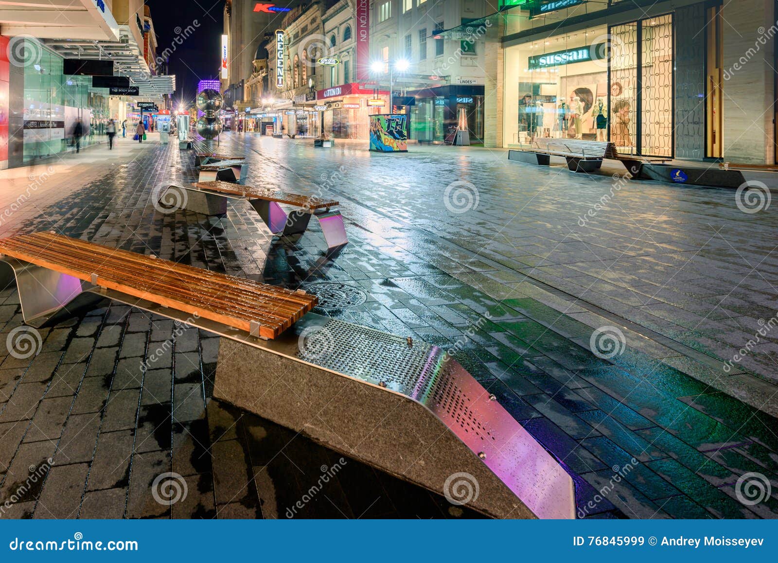Rundle Mall at night time editorial stock image. Image of display