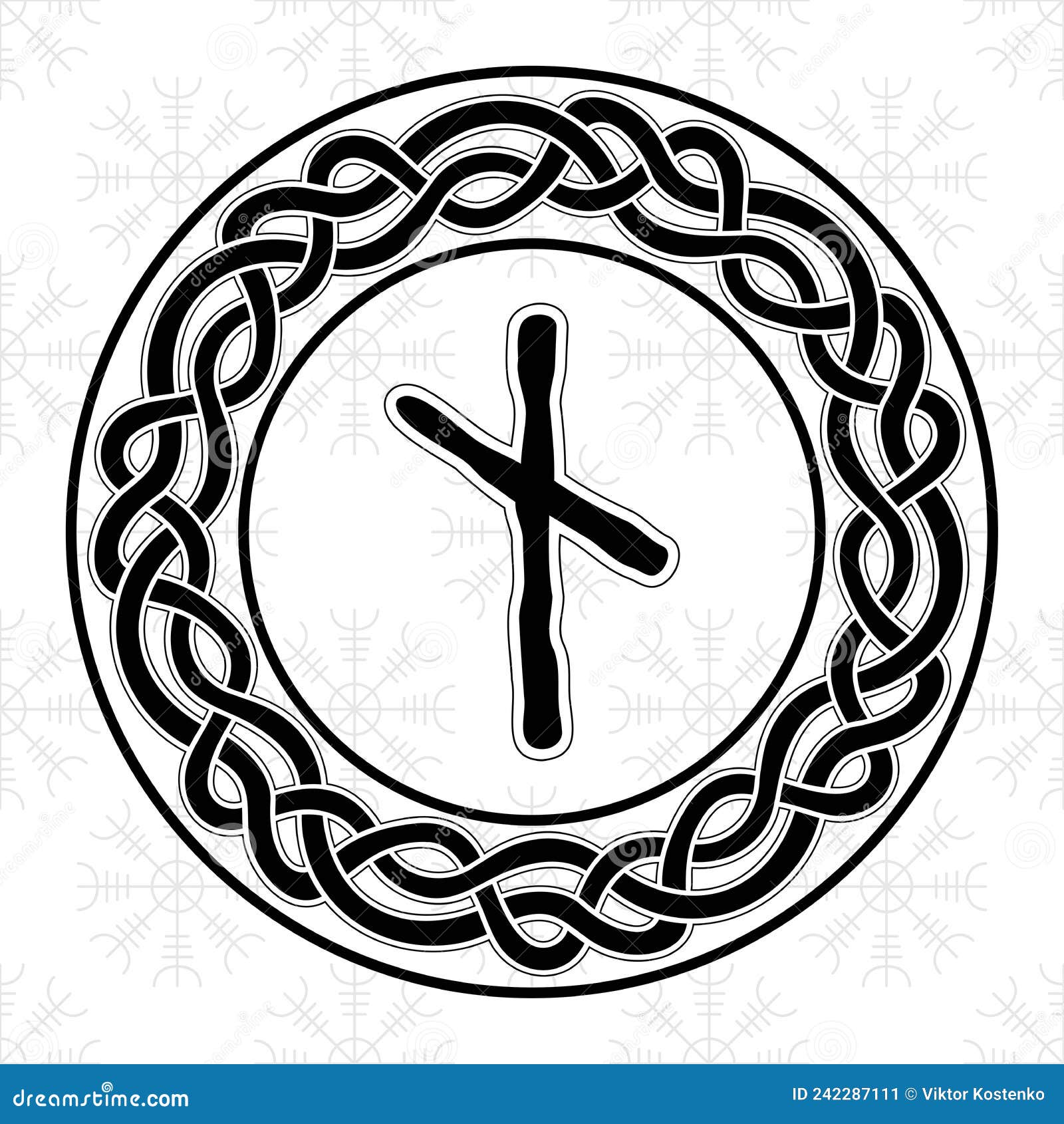 rune nautiz nauthiz in a circle - an ancient scandinavian  or sign, amulet. viking writing. hand drawn outline 