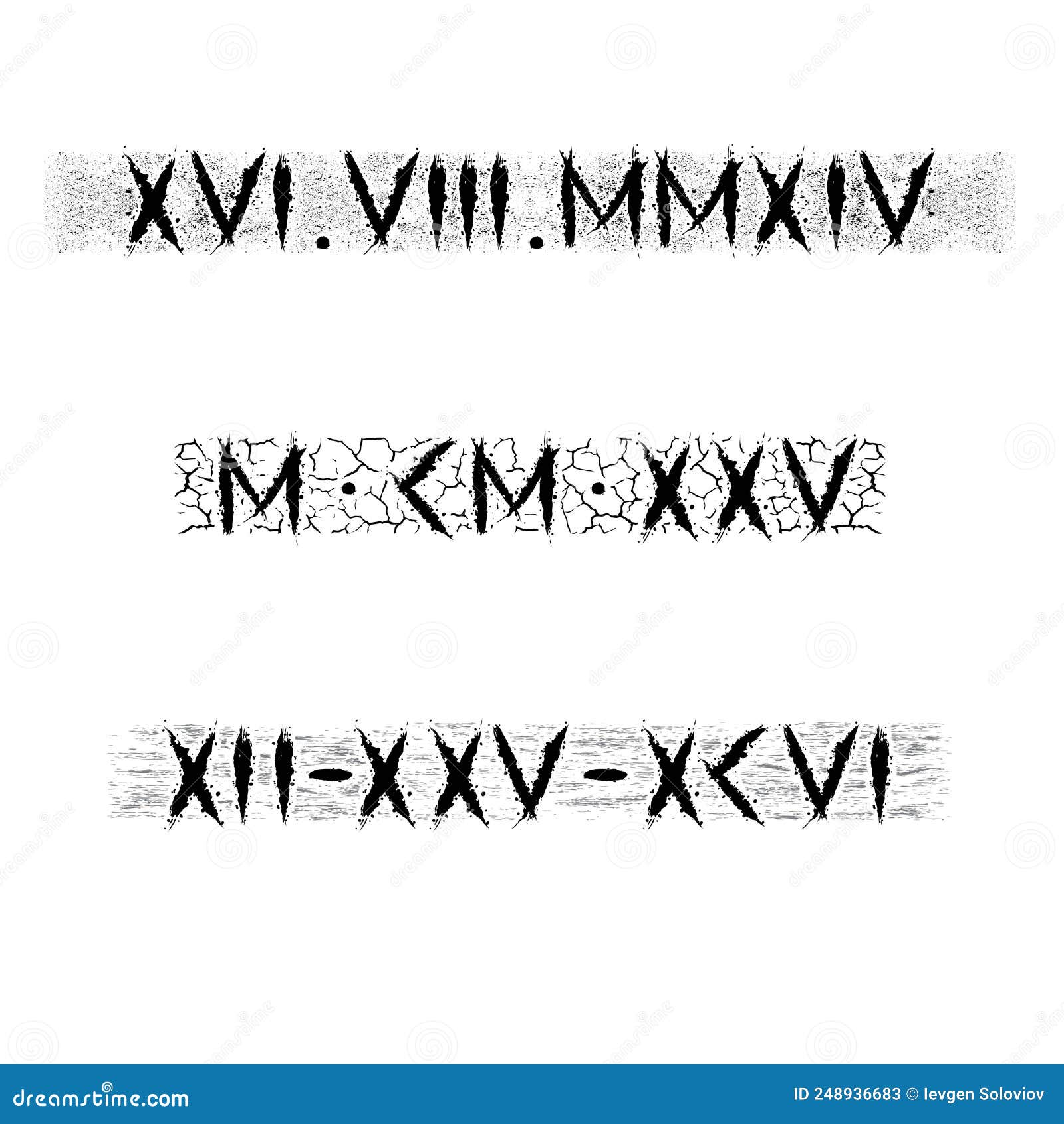 runic roman numbers date tattoo old letters isolated white background grunge ink blots ancient dates text 248936683