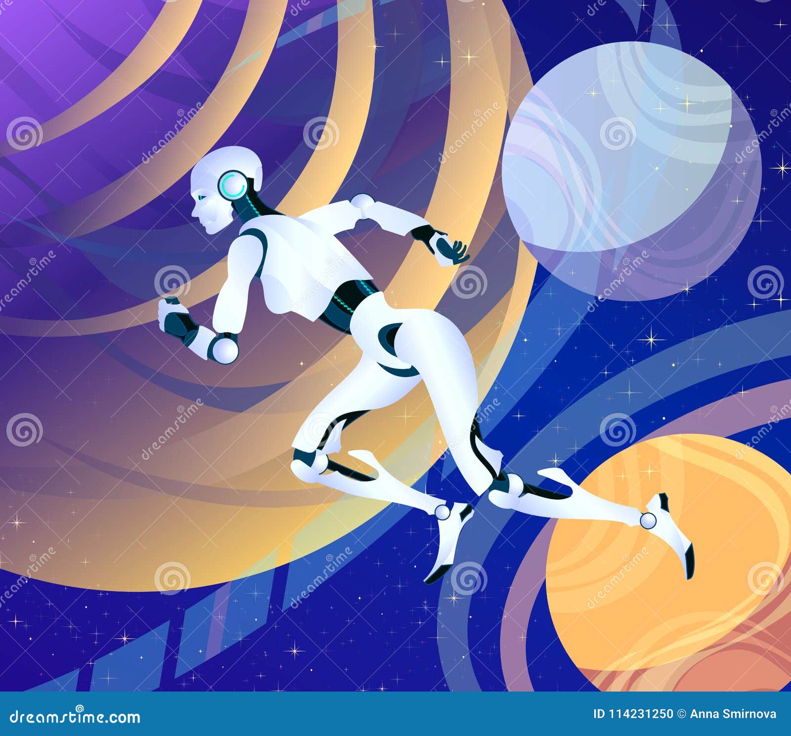 Running Android Robot Woman In Space Futuristic Vector Fantasy Art Of The Future Overcoming Space Interplanetary Stock Vector Illustration Of Exercise Graphic 114231250