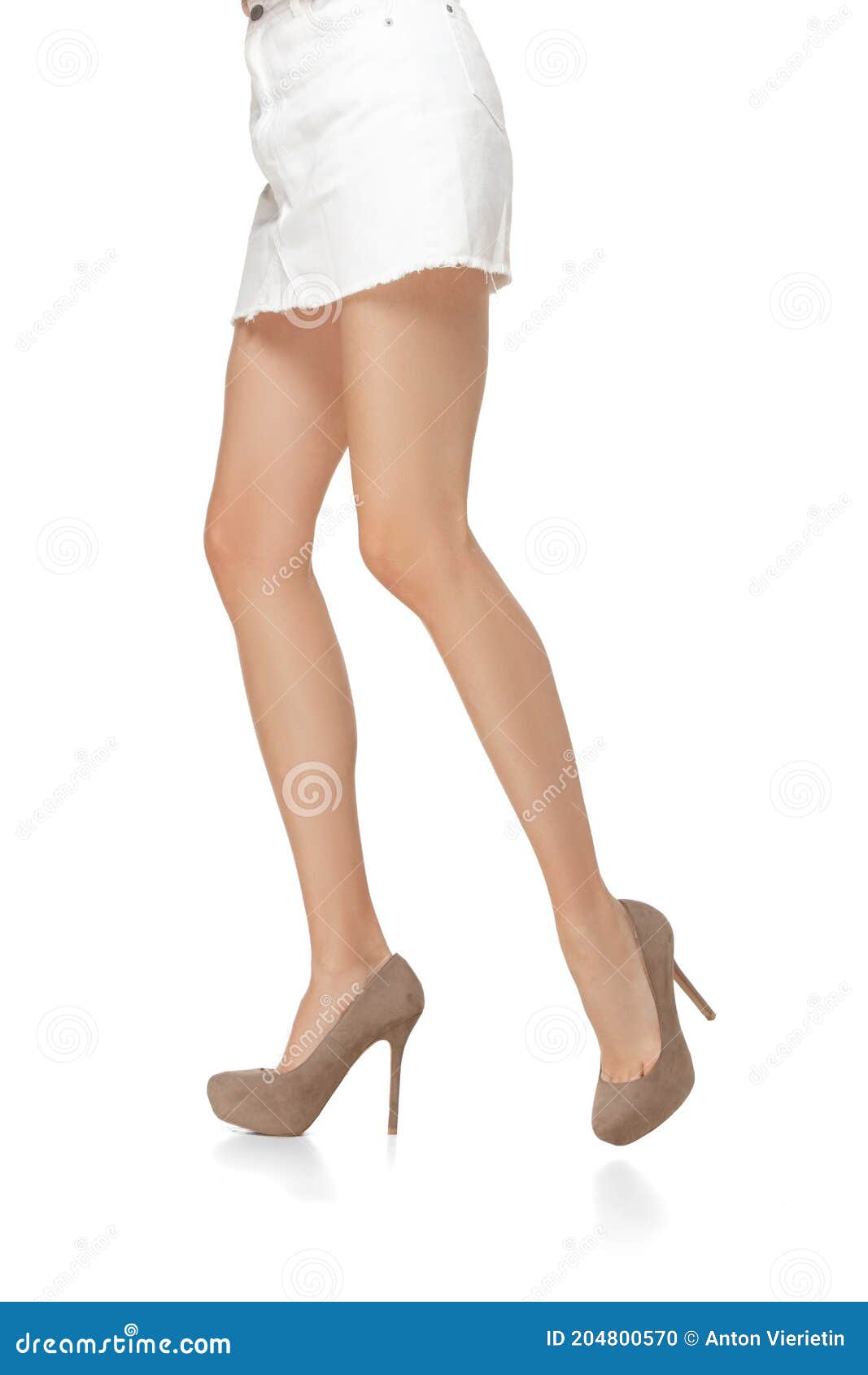 Beautiful Long Slim Female Legs in Stylish Shoes Isolated Over White ...