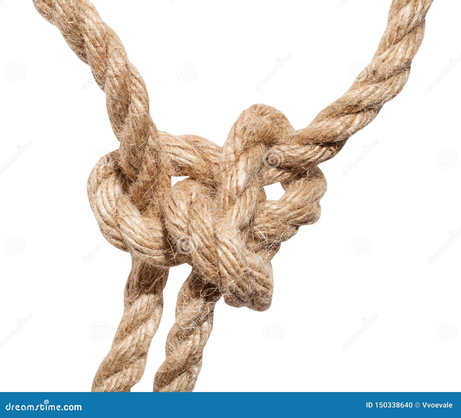 Running Bowline Knot Close Up on Thick Jute Rope Stock Photo
